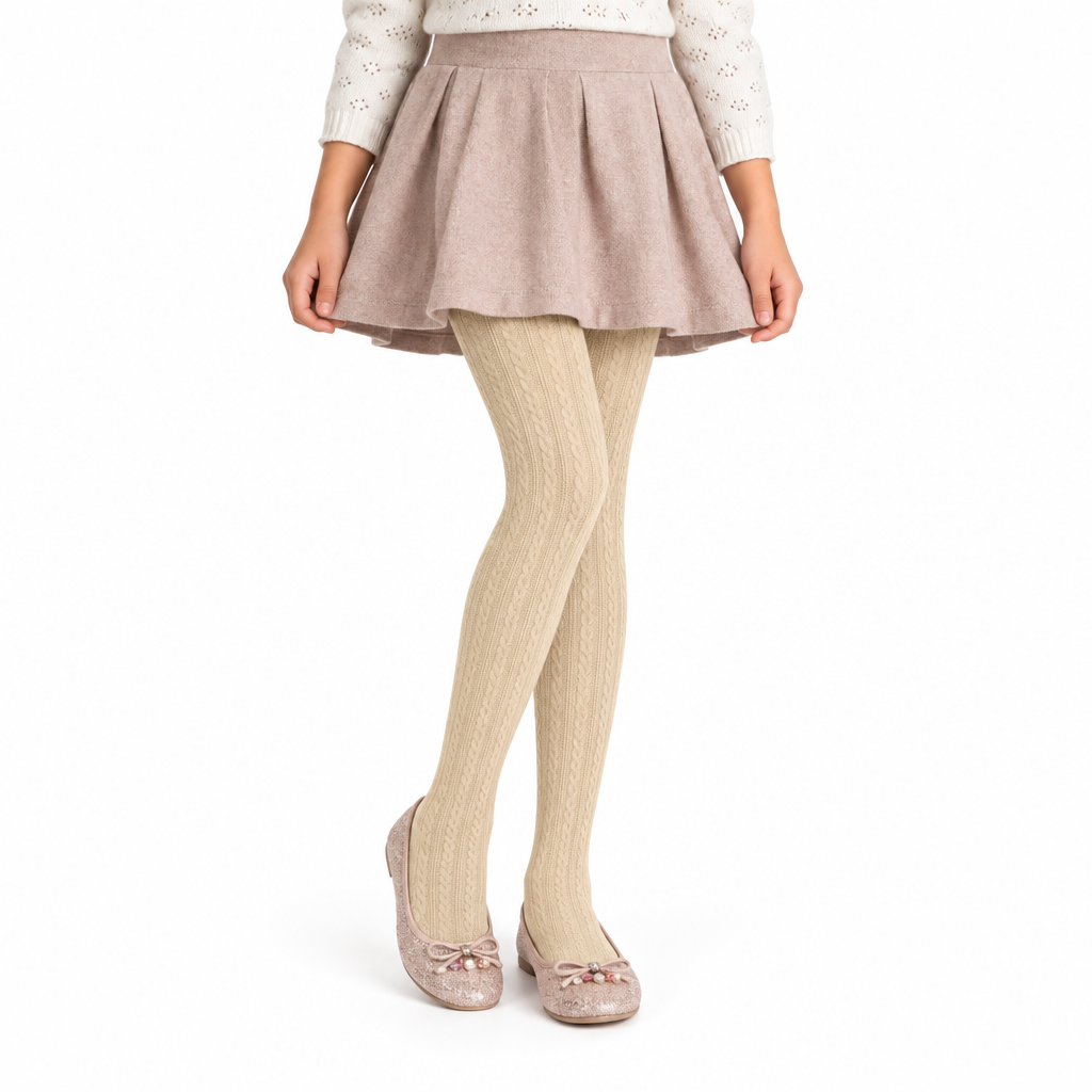 Girls' Micro Cable Pattern Tights – Soft School Uniform Tights