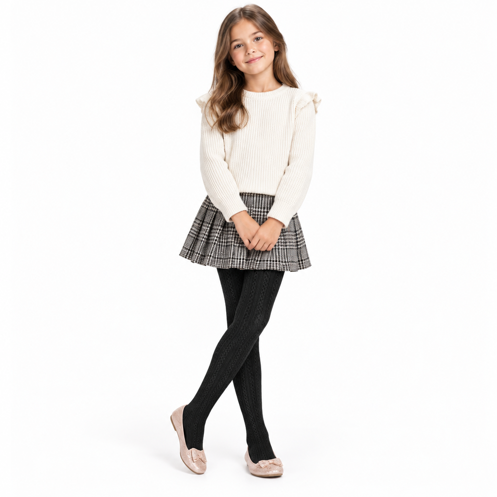 Girls' Micro Cable Pattern Tights – Soft School Uniform Tights