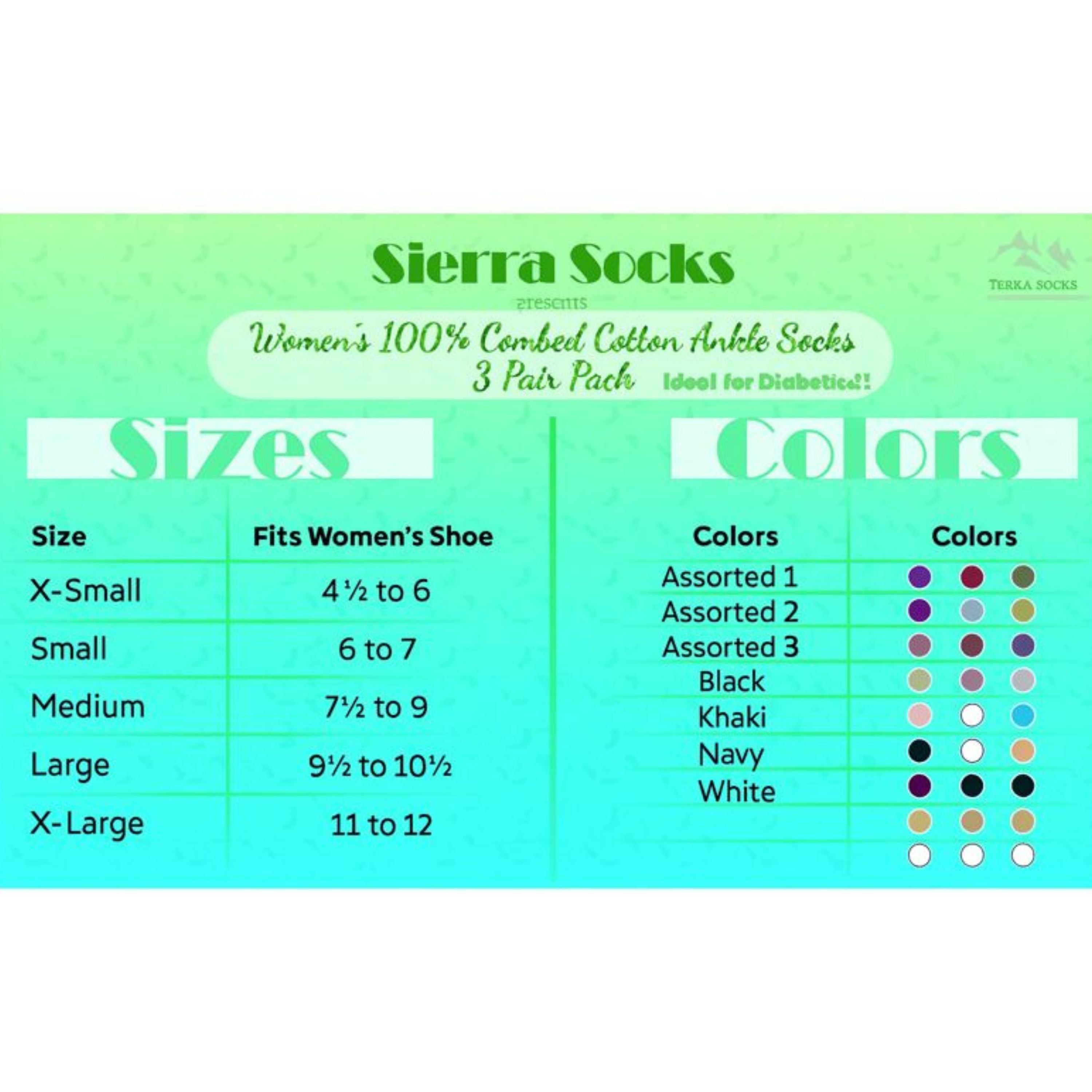 Women's 100% Combed Cotton Ankle Turn Cuff 3 Pair Pack - Loose Fitting Socks, Perfect for Diabetics and Edema