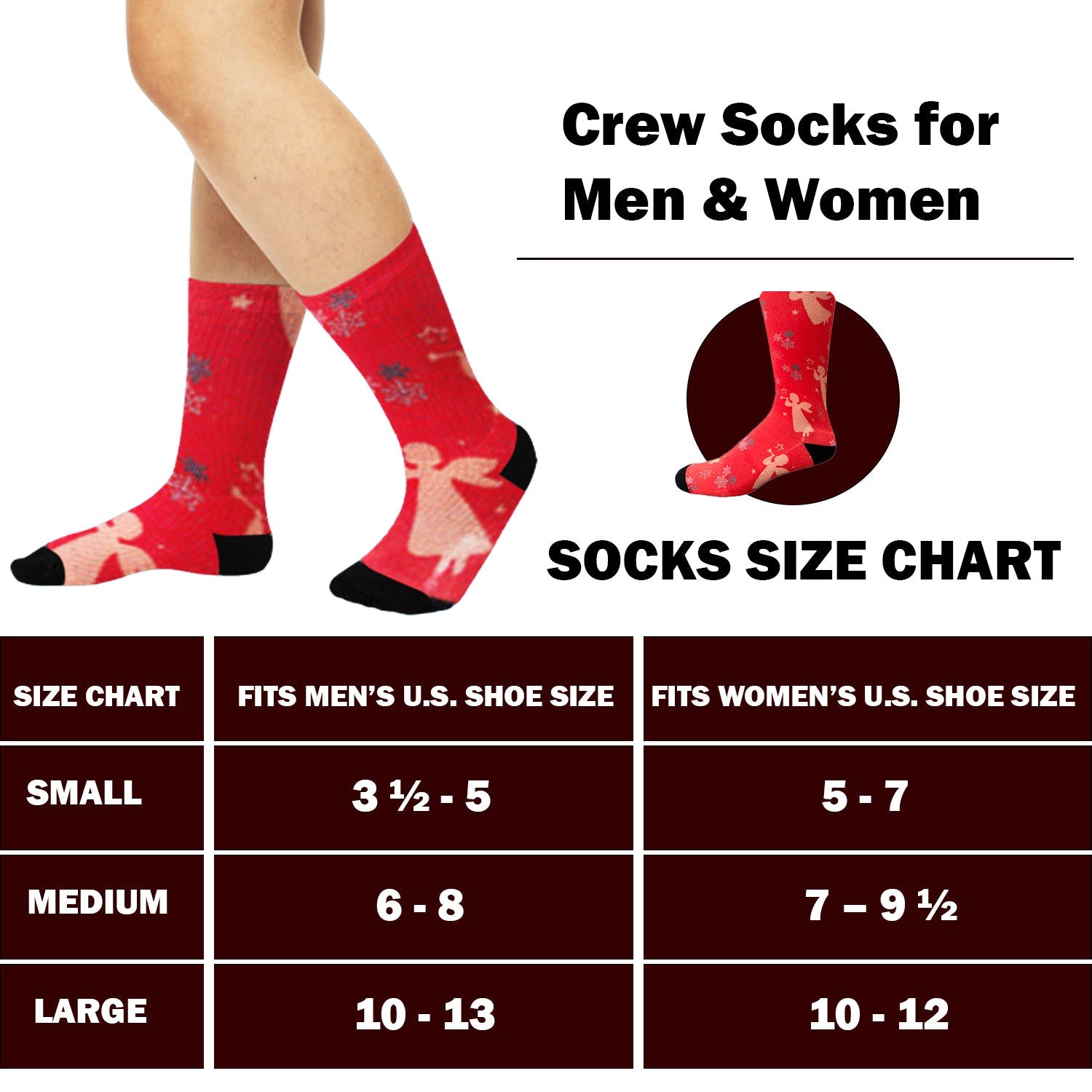 Christmas and Hanukkah Holiday Colorful CoolMax Crew Socks for Men & Women - Angels - Wear Sierra