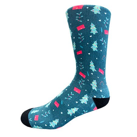 Christmas and Hanukkah Holiday Colorful CoolMax Crew Socks for Men & Women - Holly and Trees - Wear Sierra