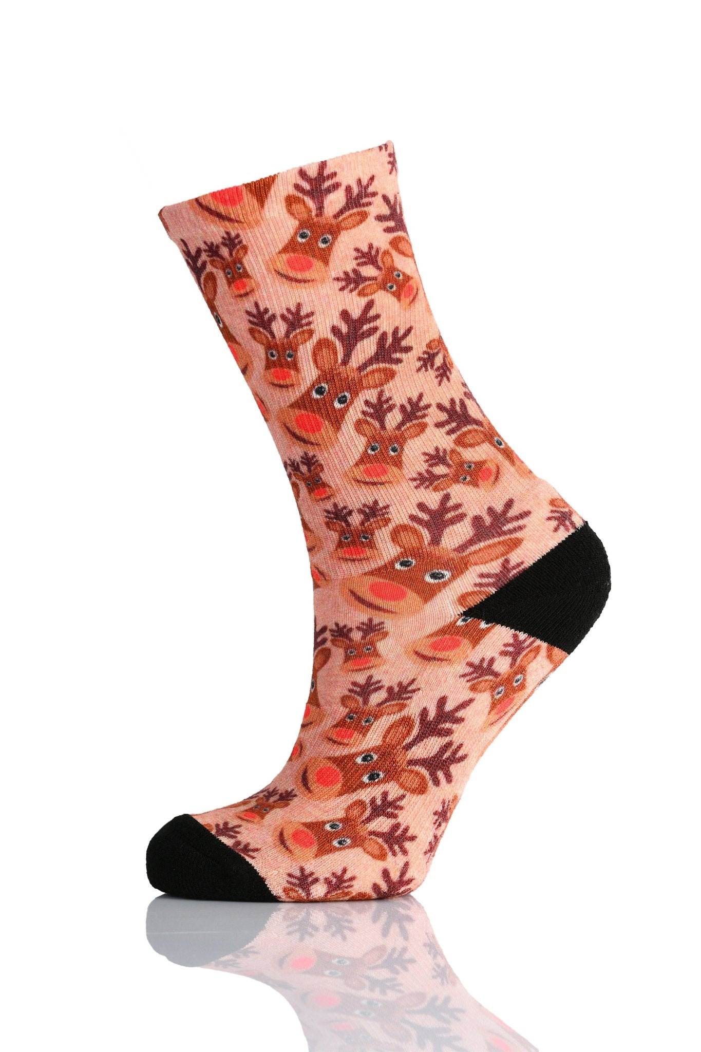 Christmas and Hanukkah Holiday Colorful CoolMax Crew Socks for Men & Women - Rudolph The Red-Nosed Reindeer - Wear Sierra