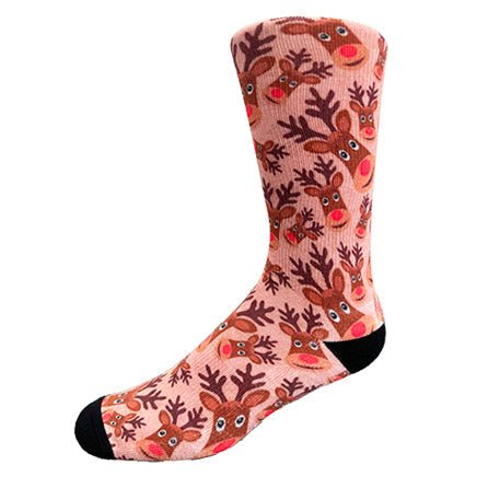 Christmas and Hanukkah Holiday Colorful CoolMax Crew Socks for Men & Women - Rudolph The Red-Nosed Reindeer - Wear Sierra