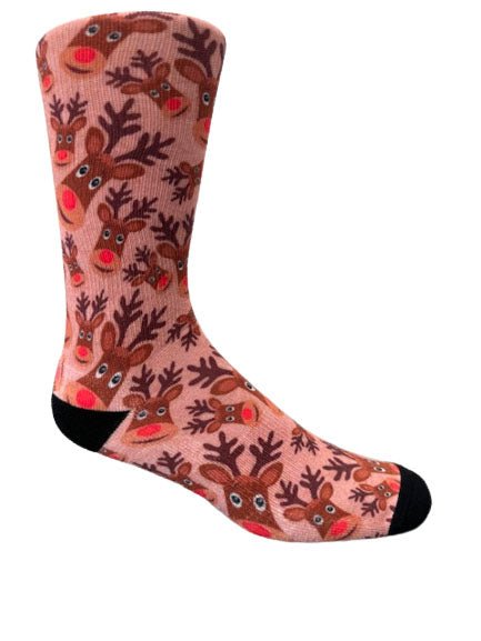 Christmas and Hanukkah Holiday Colorful CoolMax Crew Socks for Men & Women - Rudolph The Red-Nosed Reindeer - Wear Sierra