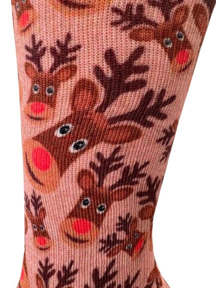 Christmas and Hanukkah Holiday Colorful CoolMax Crew Socks for Men & Women - Rudolph The Red-Nosed Reindeer - Wear Sierra