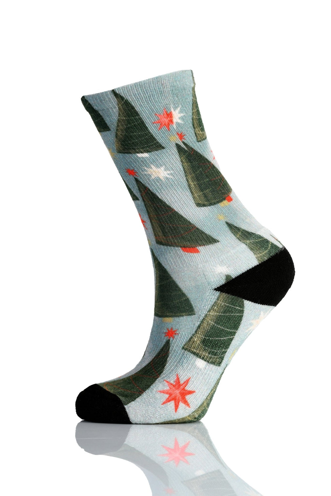 Christmas and Hanukkah Holiday Colorful CoolMax Crew Socks for Men & Women - Trees and Stars - Wear Sierra