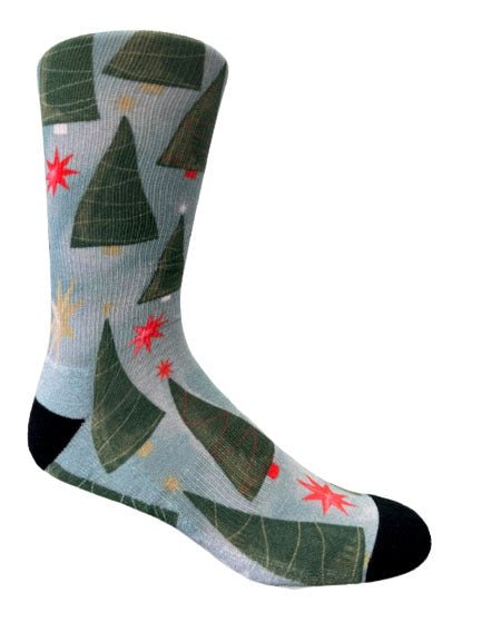 Christmas and Hanukkah Holiday Colorful CoolMax Crew Socks for Men & Women - Trees and Stars - Wear Sierra