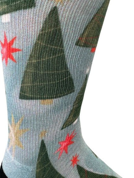Christmas and Hanukkah Holiday Colorful CoolMax Crew Socks for Men & Women - Trees and Stars - Wear Sierra