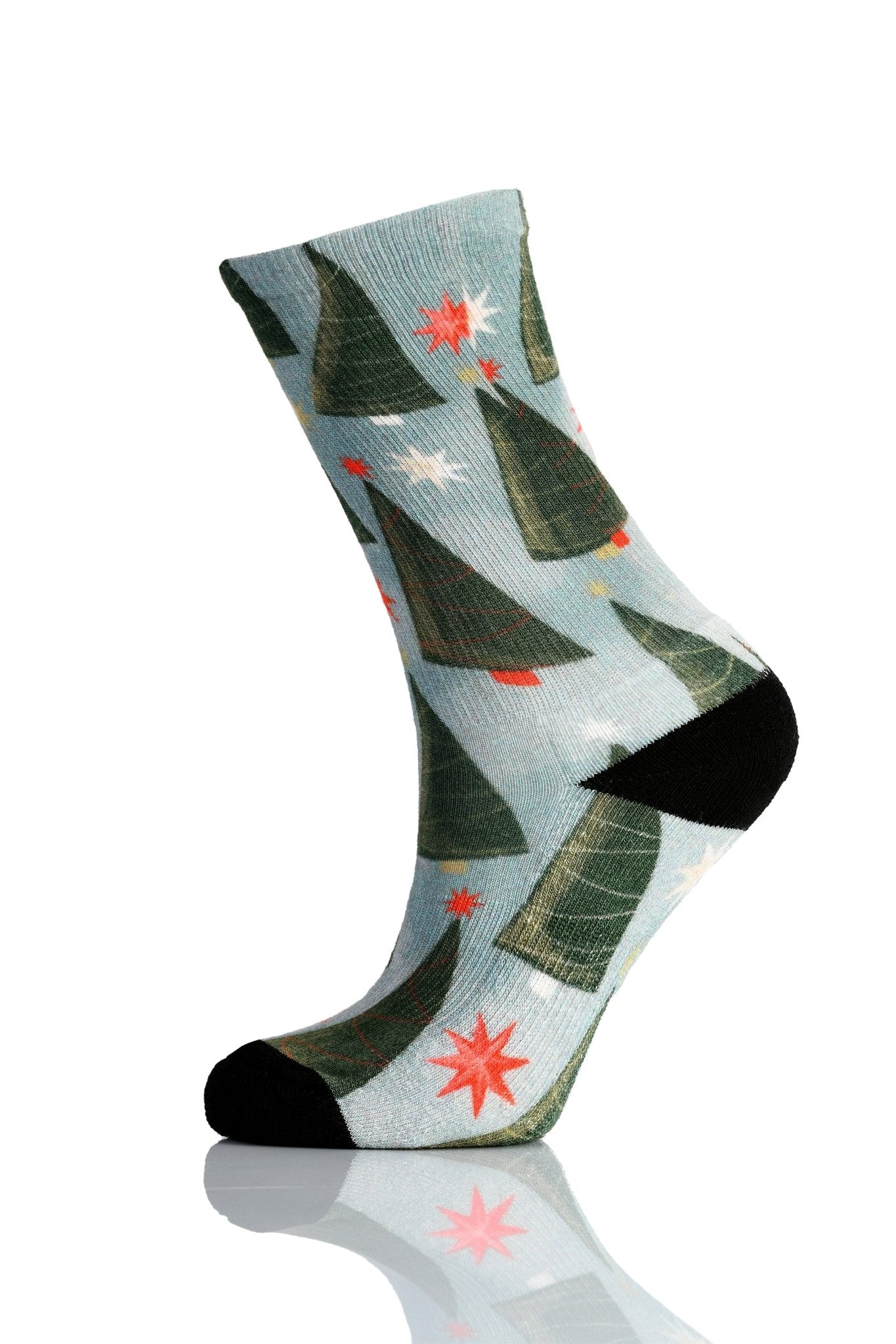 Christmas and Hanukkah Holiday Colorful CoolMax Crew Socks for Men & Women - Trees and Stars - Wear Sierra