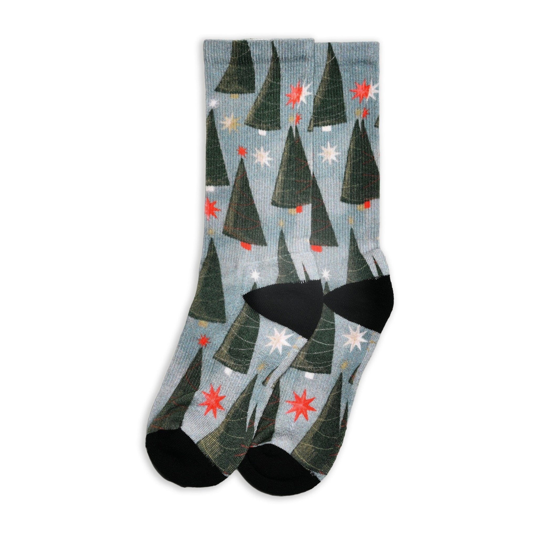 Christmas and Hanukkah Holiday Colorful CoolMax Crew Socks for Men & Women - Trees and Stars - Wear Sierra