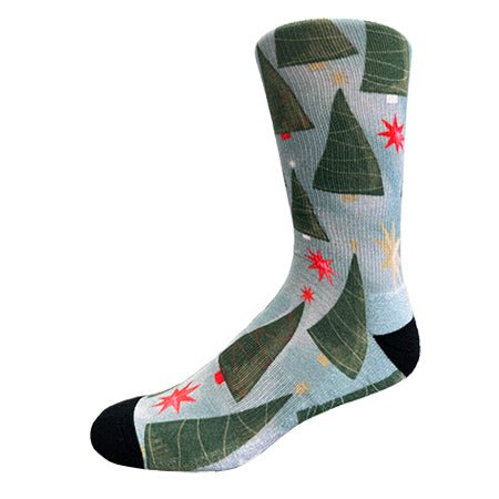 Christmas and Hanukkah Holiday Colorful CoolMax Crew Socks for Men & Women - Trees and Stars - Wear Sierra