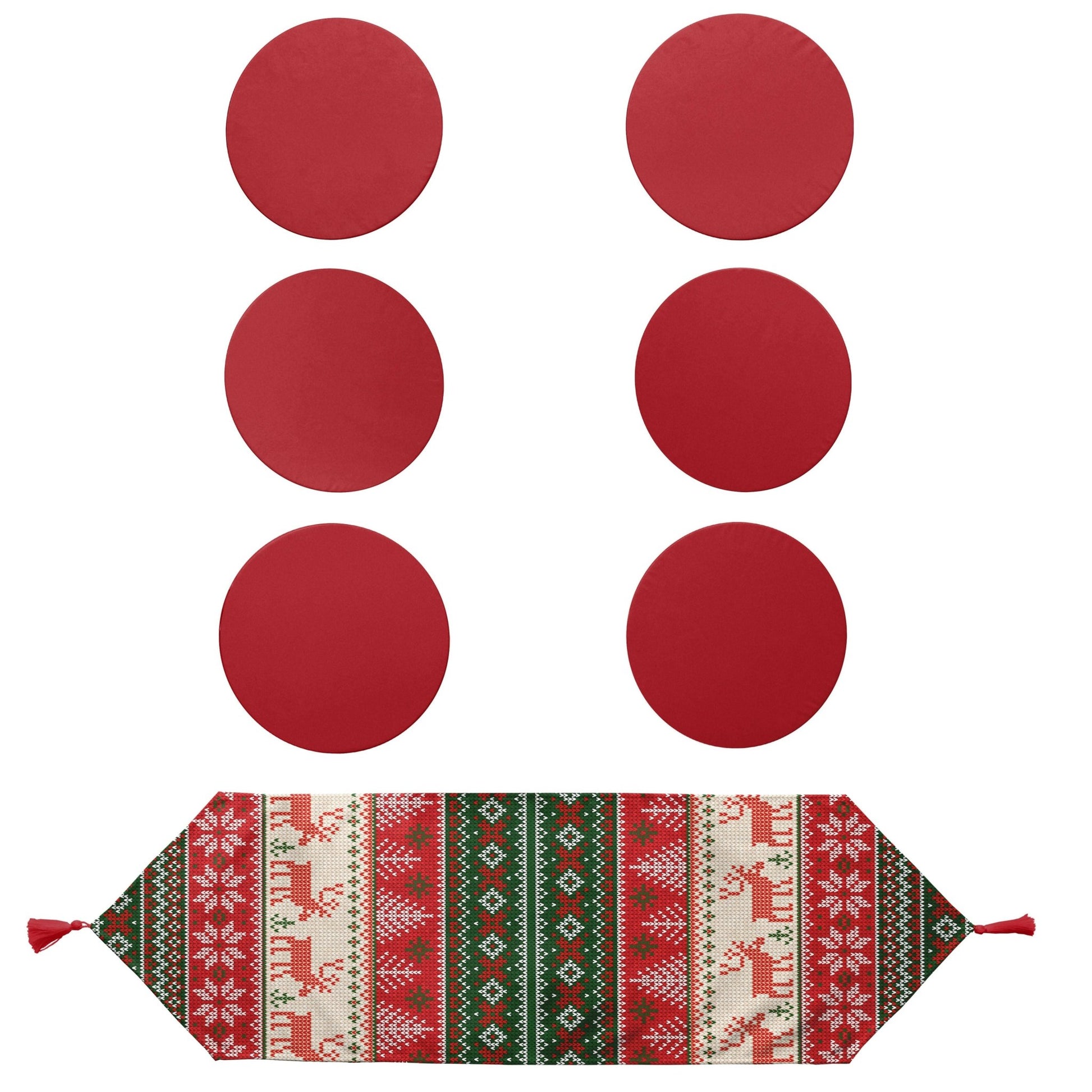 Christmas and Holiday Round Placemat and Runner 7-Piece Set, Perfect for Holiday Dinners, Christmas Table Decoration - Wear Sierra