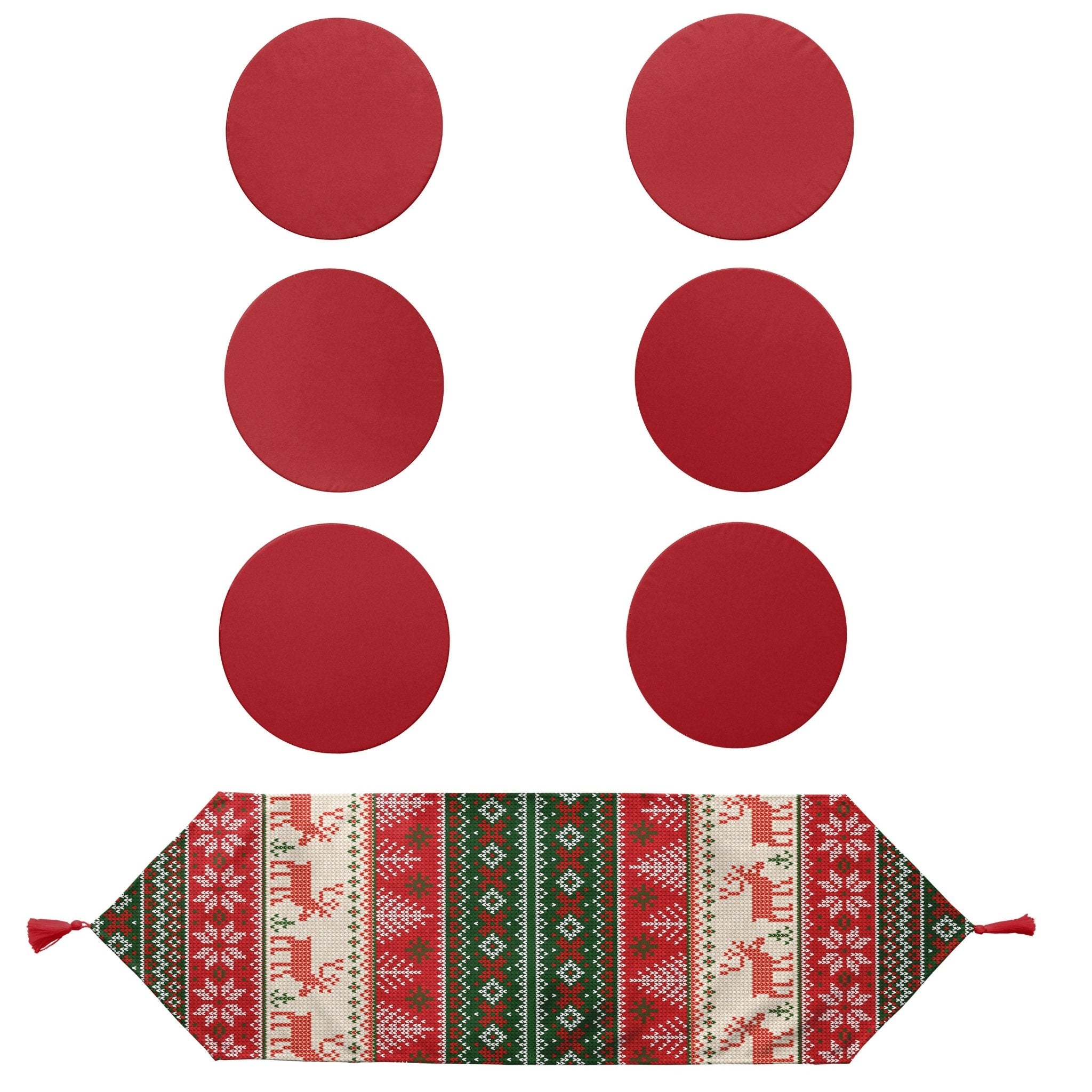 Christmas and Holiday Round Placemat and Runner 7-Piece Set, Perfect for Holiday Dinners, Christmas Table Decoration - Wear Sierra