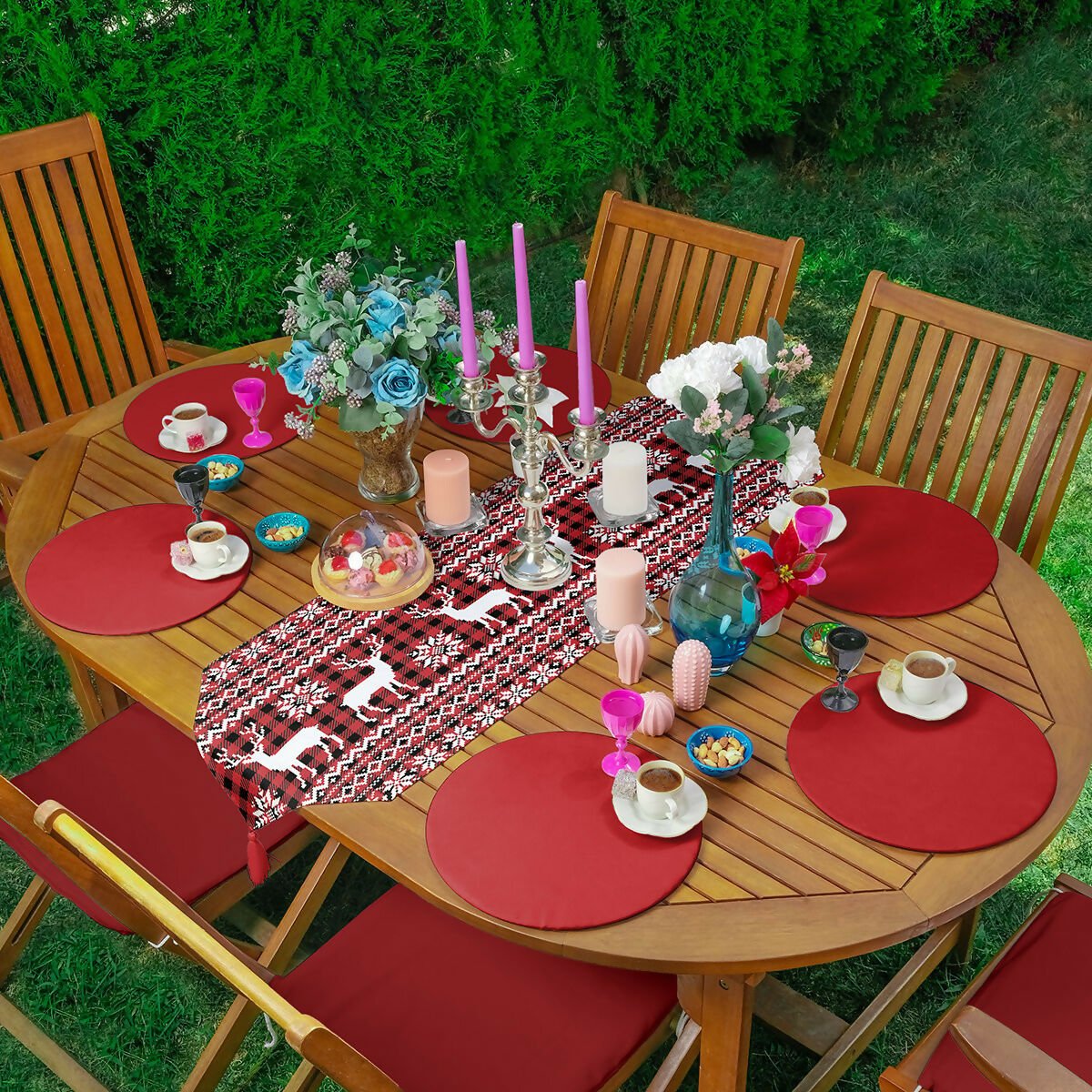 Christmas and Holiday Round Placemat and Runner 7-Piece Set, Perfect for Holiday Dinners, Christmas Table Decoration - Wear Sierra