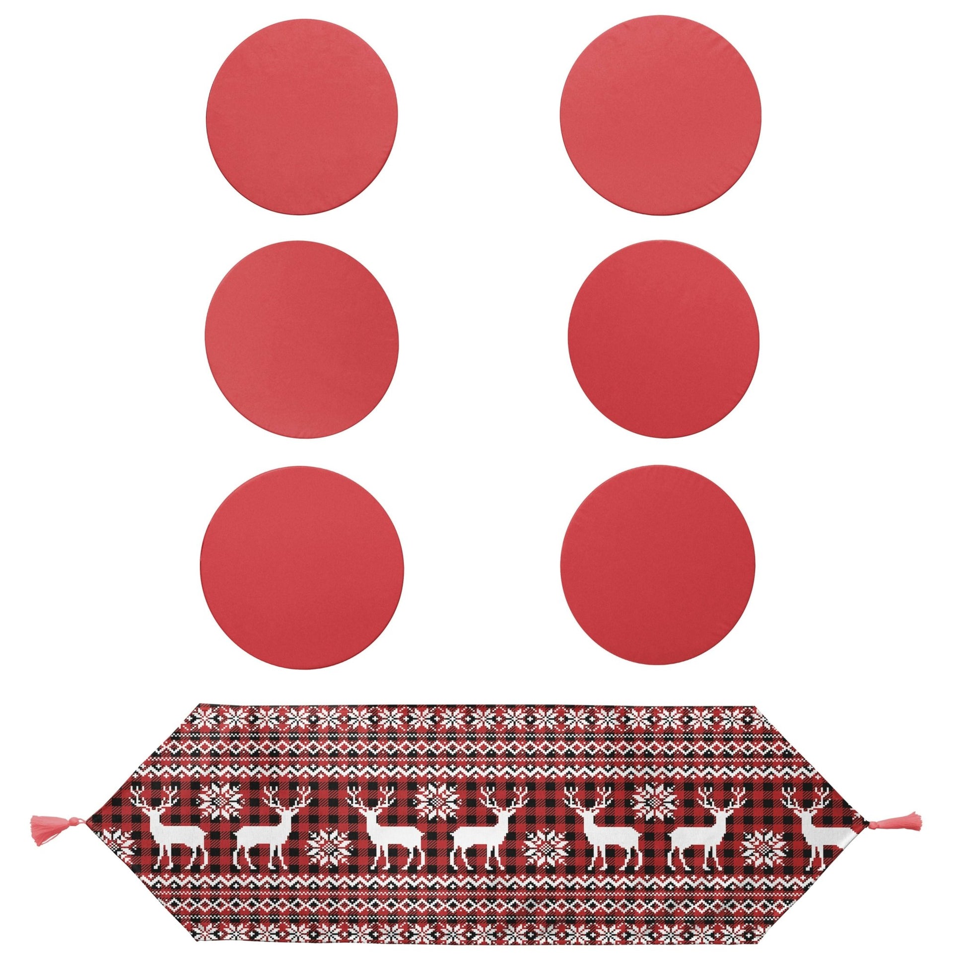 Christmas and Holiday Round Placemat and Runner 7-Piece Set, Perfect for Holiday Dinners, Christmas Table Decoration - Wear Sierra