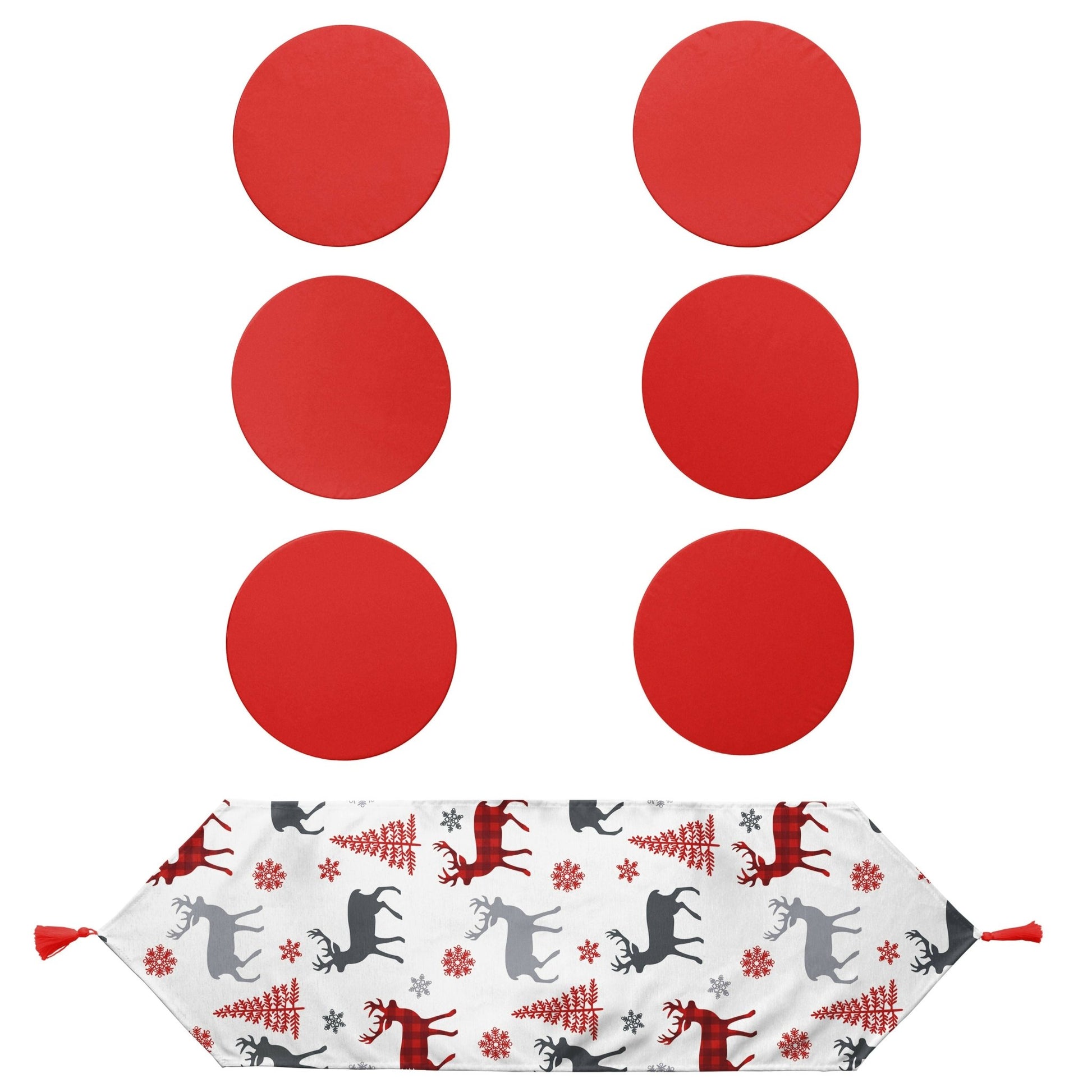 Christmas and Holiday Round Placemat and Runner 7-Piece Set, Perfect for Holiday Dinners, Christmas Table Decoration - Wear Sierra