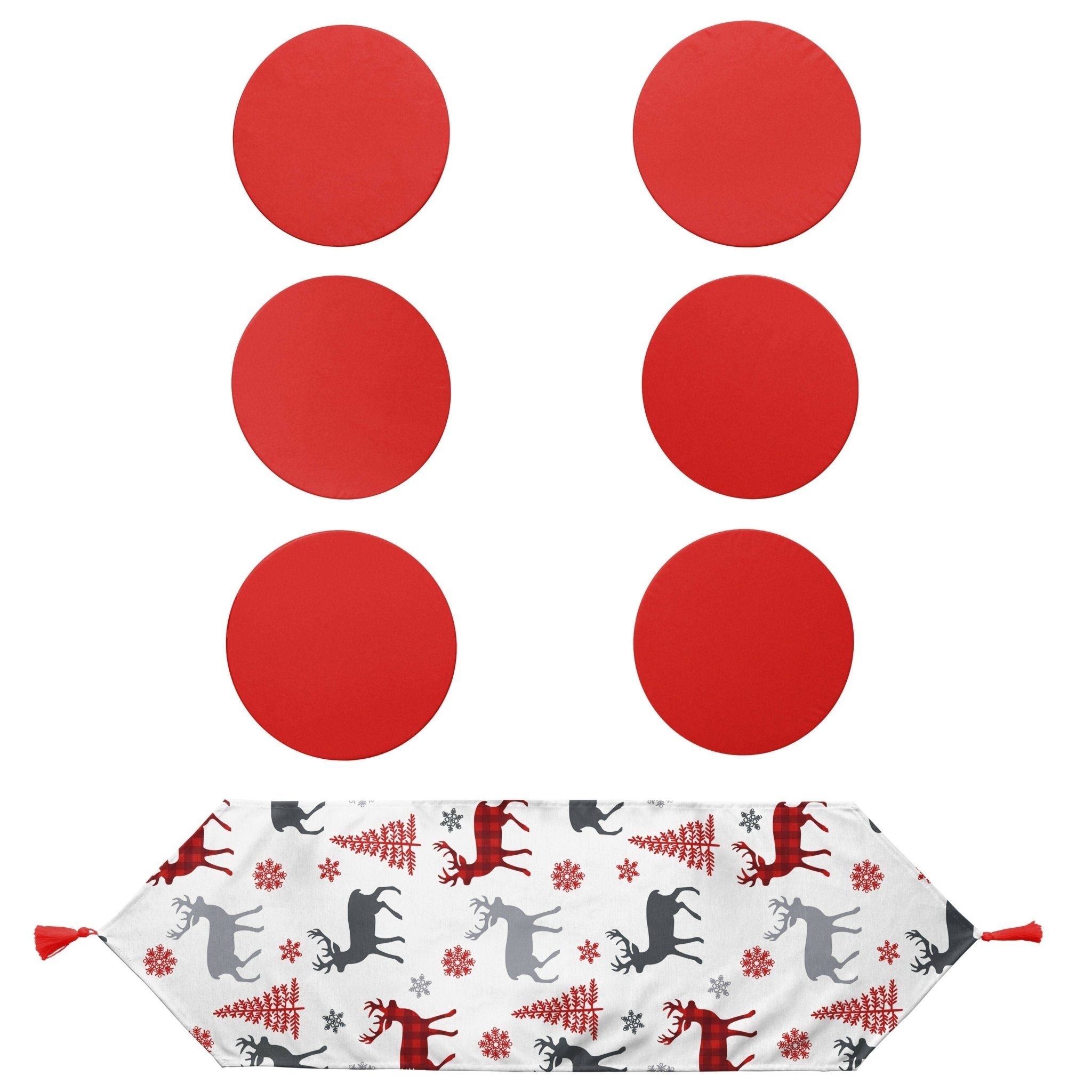 Christmas and Holiday Round Placemat and Runner 7-Piece Set, Perfect for Holiday Dinners, Christmas Table Decoration - Wear Sierra