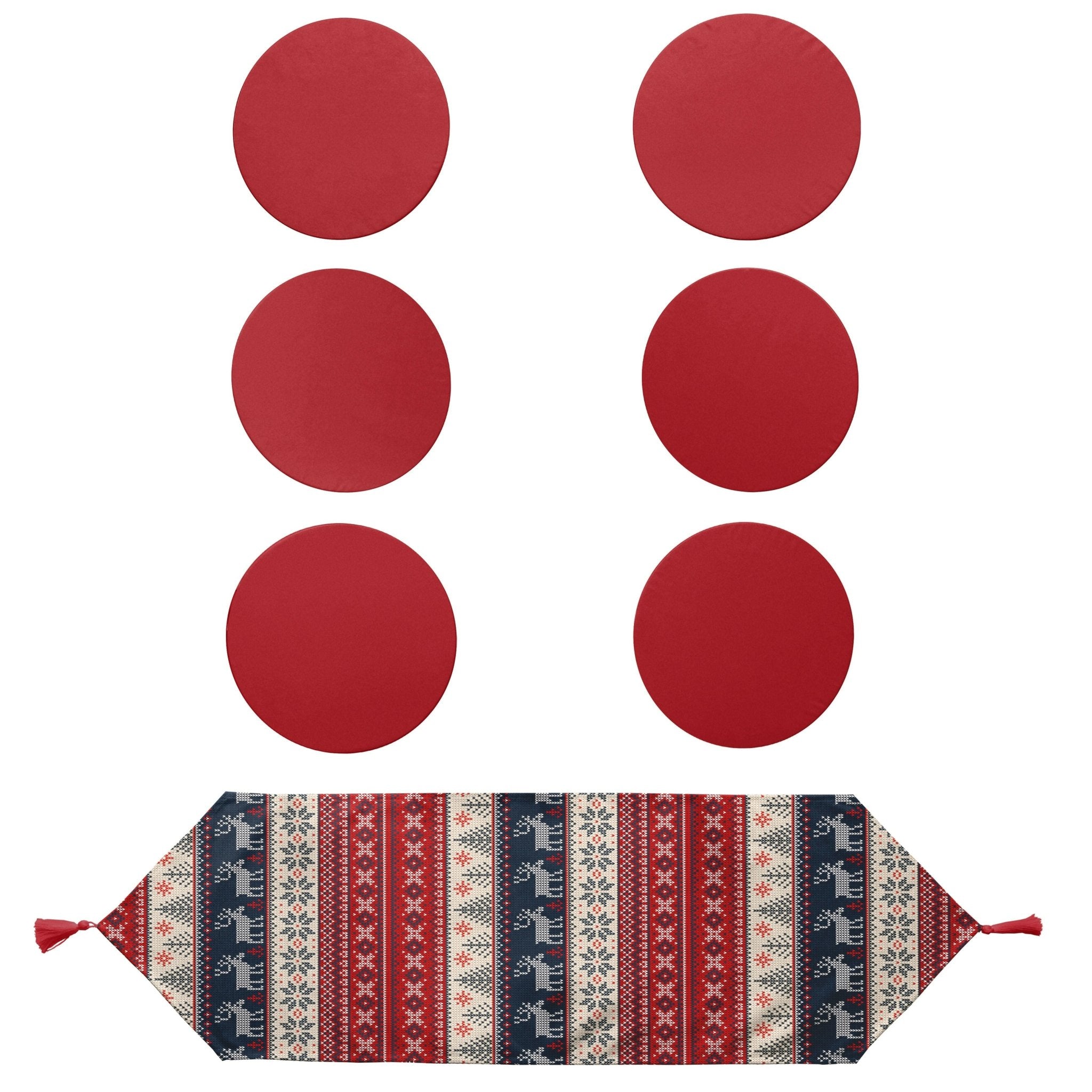 Christmas and Holiday Round Placemat and Runner 7-Piece Set, Perfect for Holiday Dinners, Christmas Table Decoration - Wear Sierra