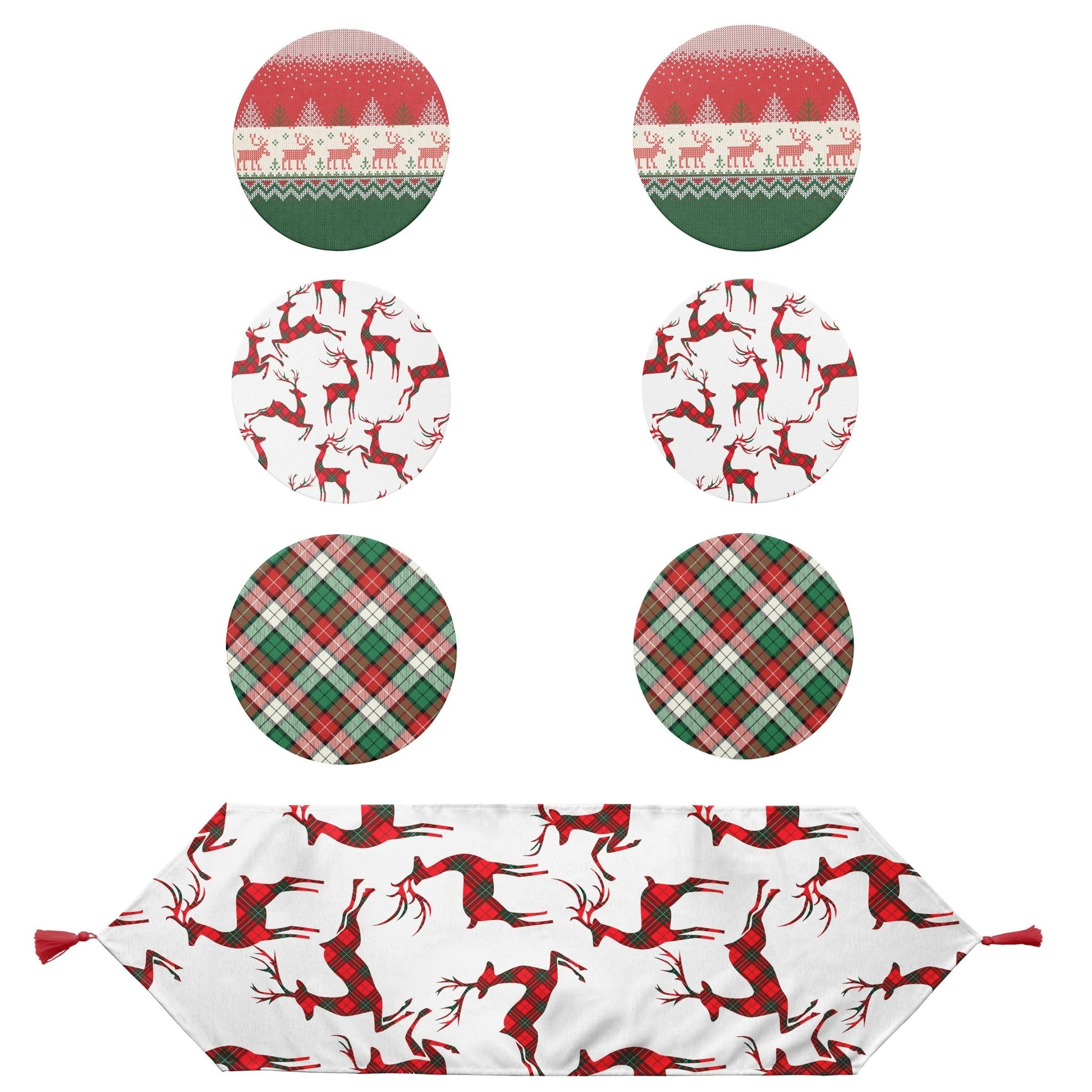 Christmas and Holiday Round Placemat and Runner 7-Piece Set, Perfect for Holiday Dinners, Christmas Table Decoration - Wear Sierra