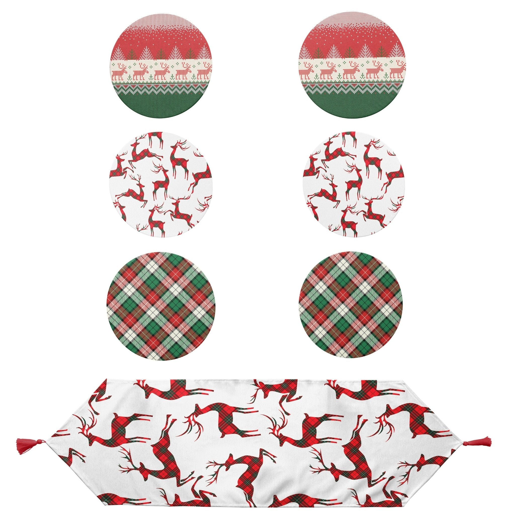 Christmas and Holiday Round Placemat and Runner 7-Piece Set, Perfect for Holiday Dinners, Christmas Table Decoration - Wear Sierra