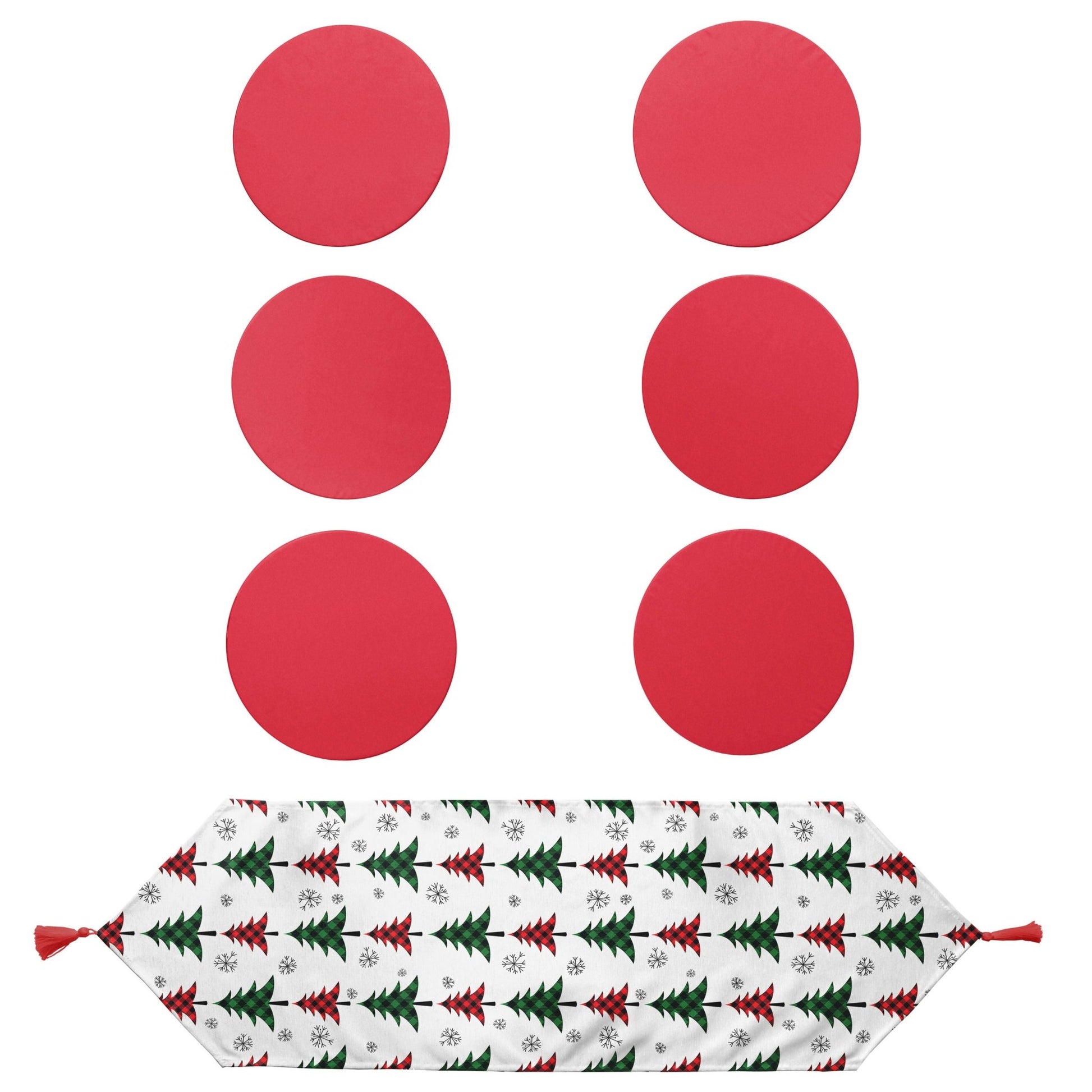 Christmas and Holiday Round Placemat and Runner 7-Piece Set, Perfect for Holiday Dinners, Christmas Table Decoration - Wear Sierra
