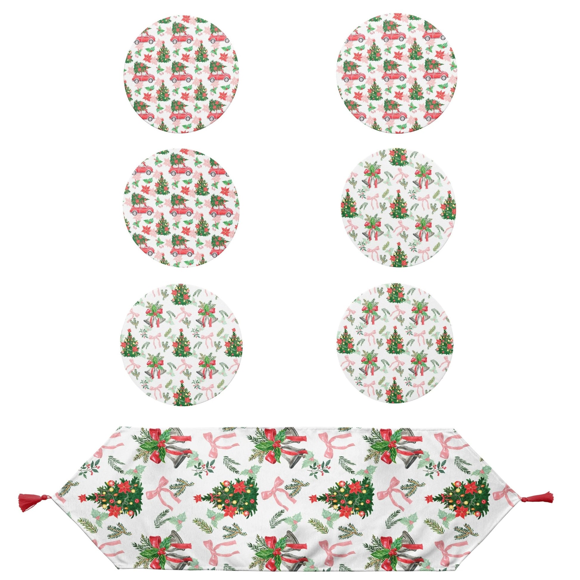 Christmas and Holiday Round Placemat and Runner 7-Piece Set, Perfect for Holiday Dinners, Christmas Table Decoration - Wear Sierra