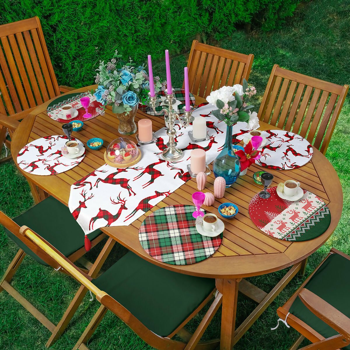 Christmas and Holiday Round Placemat and Runner 7-Piece Set, Perfect for Holiday Dinners, Christmas Table Decoration - Wear Sierra