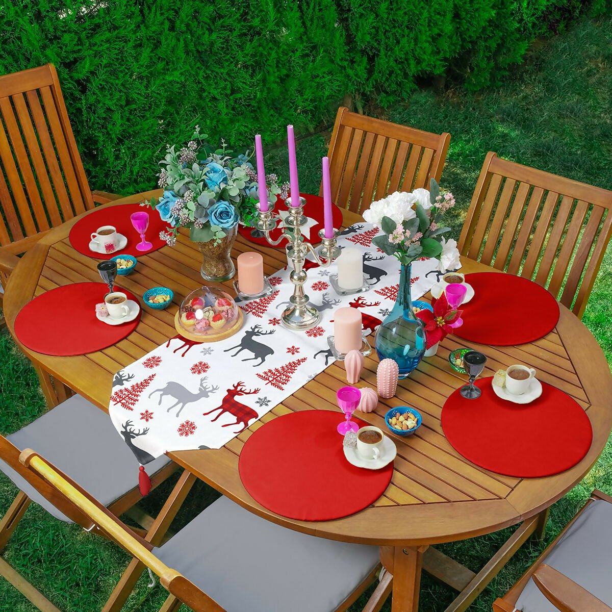 Christmas and Holiday Round Placemat and Runner 7-Piece Set, Perfect for Holiday Dinners, Christmas Table Decoration - Wear Sierra