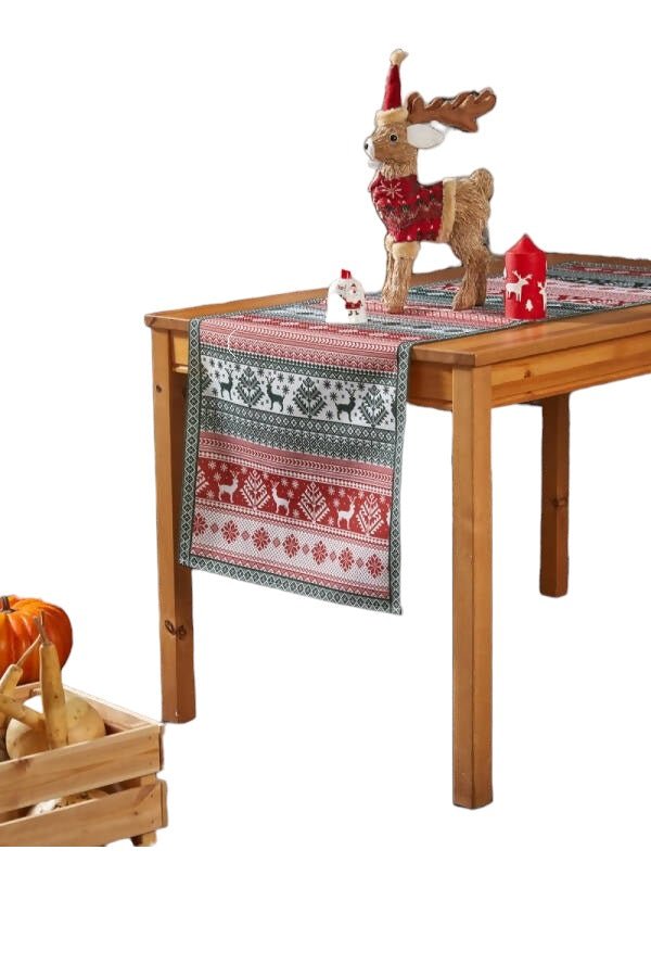 Christmas Deer Table Runner in Festive Red and Green Pattern - Wear Sierra