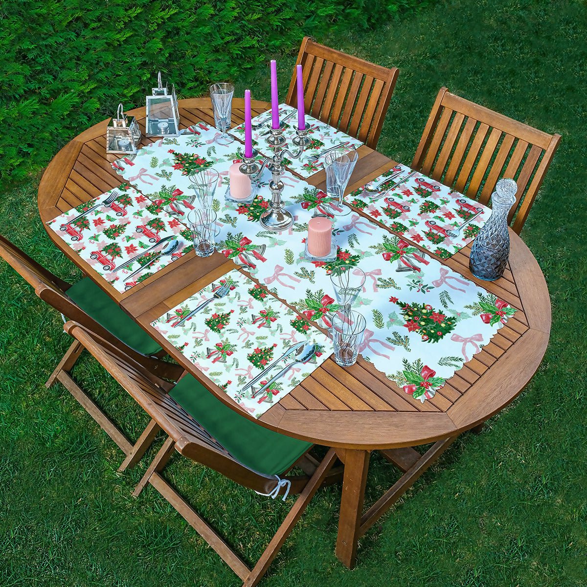 Christmas Table Runner and Placemat Set – Holiday Dining Decor with Placemats, Red and Green Christmas Table Decoration, 5-Piece Set – Perfect for Holiday Dinners & Parties - Wear Sierra