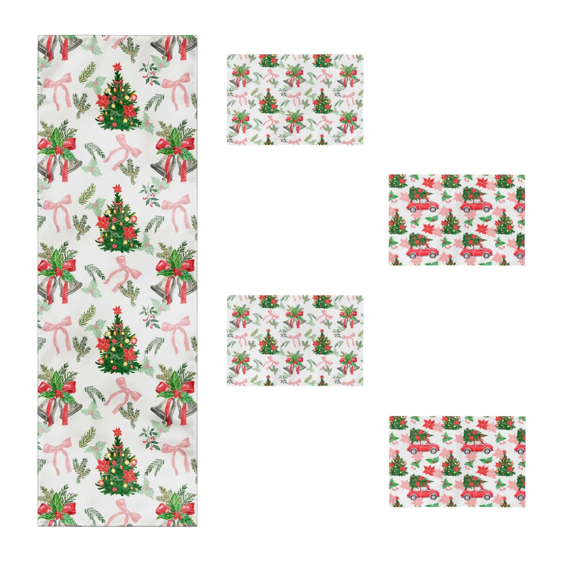 Christmas Table Runner and Placemat Set – Holiday Dining Decor with Placemats, Red and Green Christmas Table Decoration, 5-Piece Set – Perfect for Holiday Dinners & Parties - Wear Sierra