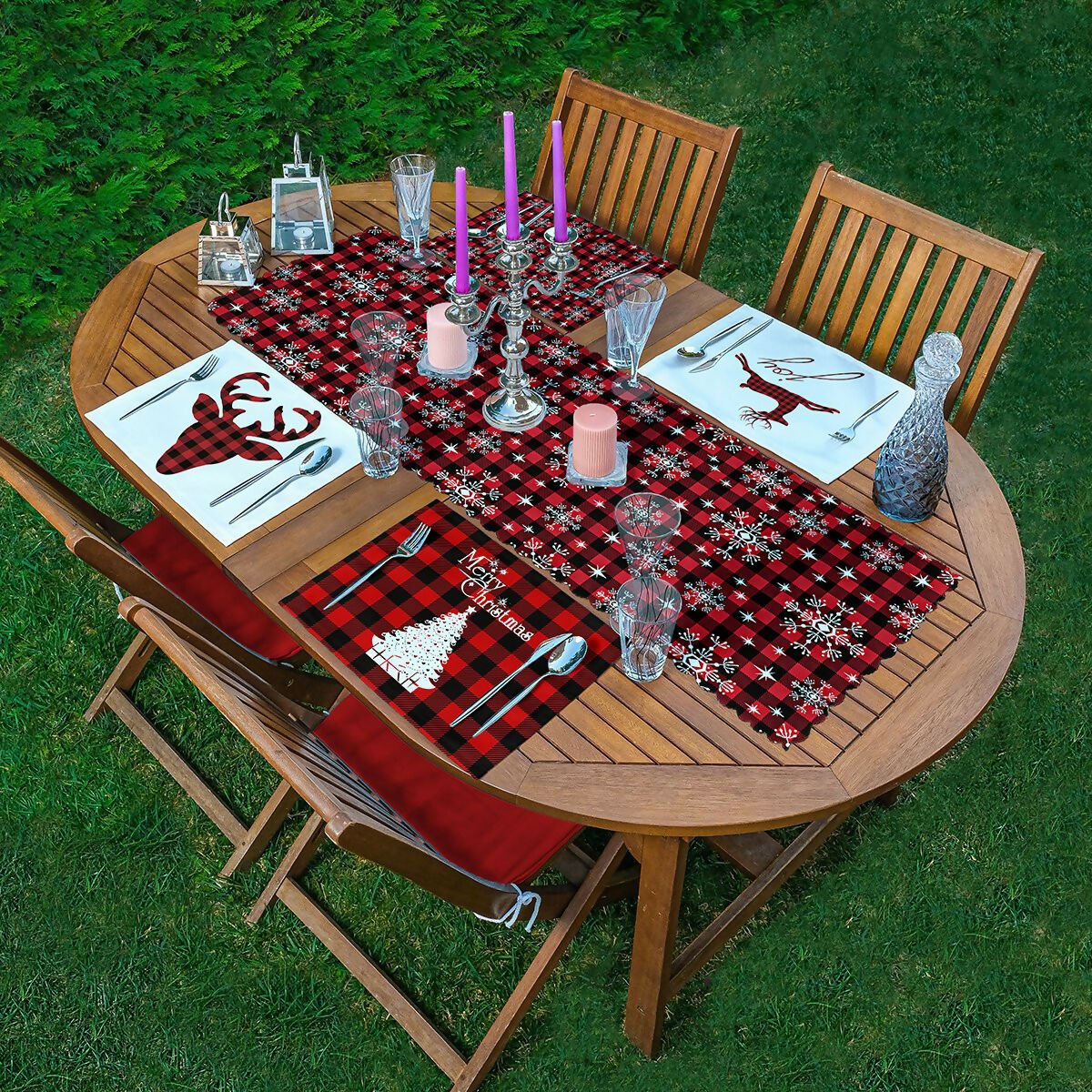Christmas Table Runner and Placemat Set – Holiday Dining Decor with Placemats, Red and Green Christmas Table Decoration, 5-Piece Set – Perfect for Holiday Dinners & Parties - Wear Sierra