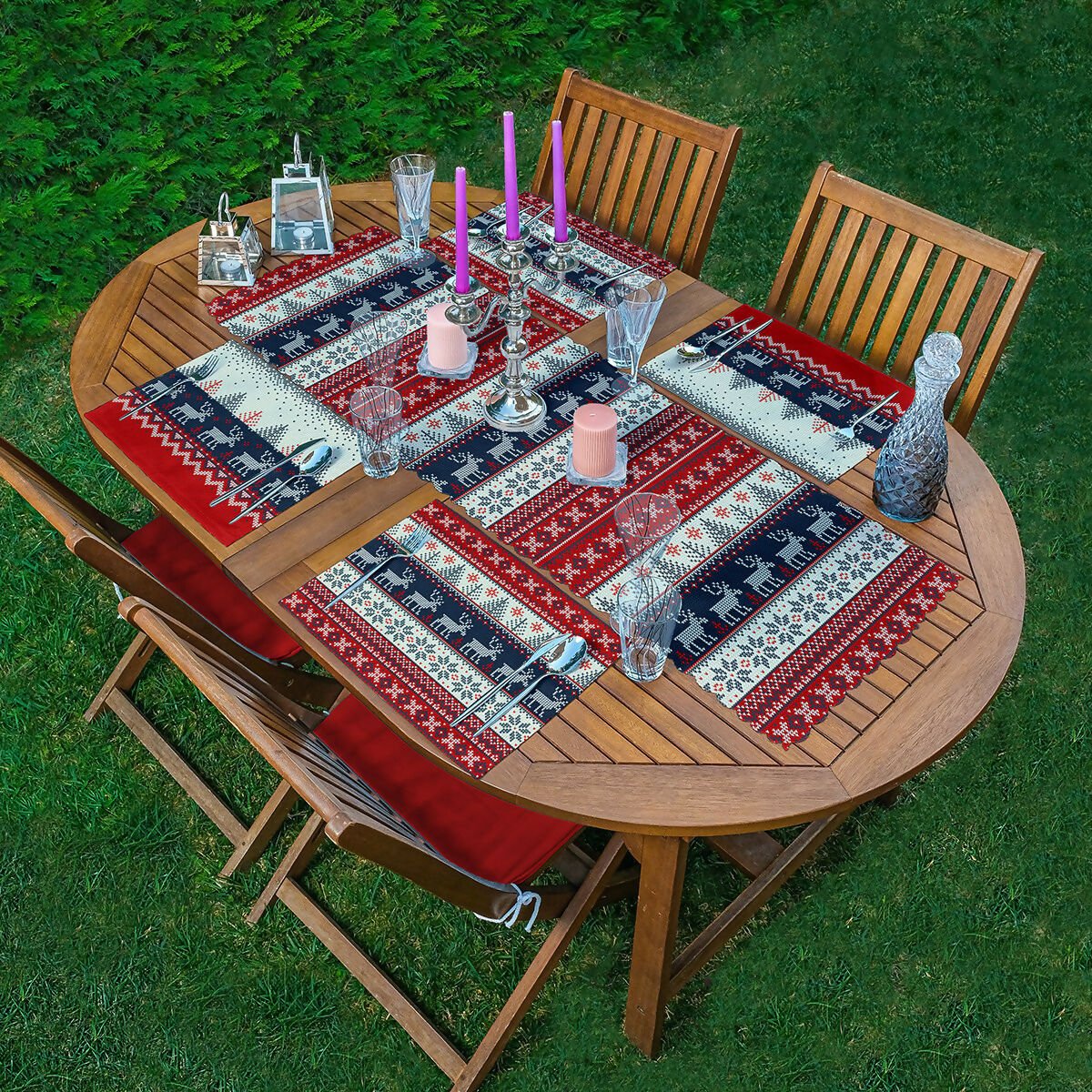 Christmas Table Runner and Placemat Set – Holiday Dining Decor with Placemats, Red and Green Christmas Table Decoration, 5-Piece Set – Perfect for Holiday Dinners & Parties - Wear Sierra