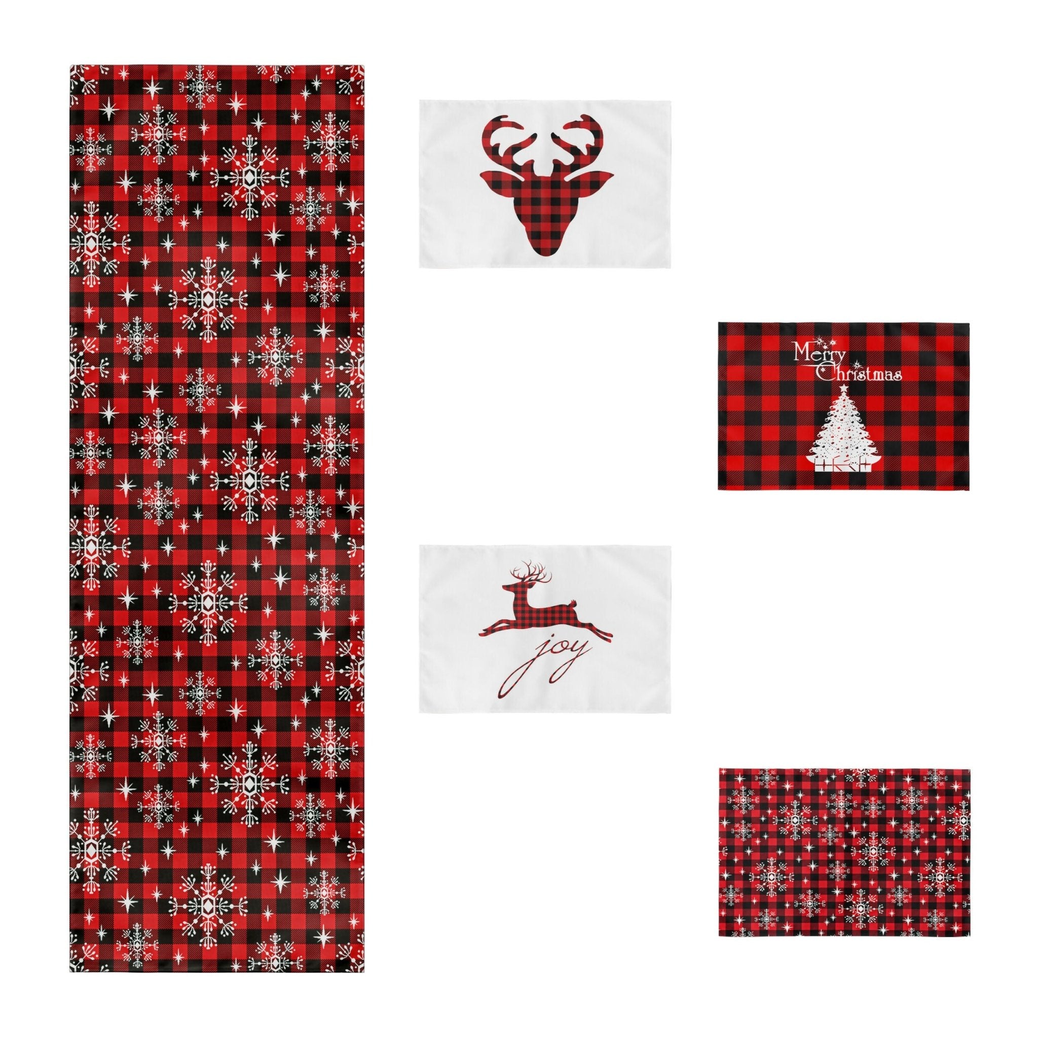 Christmas Table Runner and Placemat Set – Holiday Dining Decor with Placemats, Red and Green Christmas Table Decoration, 5-Piece Set – Perfect for Holiday Dinners & Parties - Wear Sierra