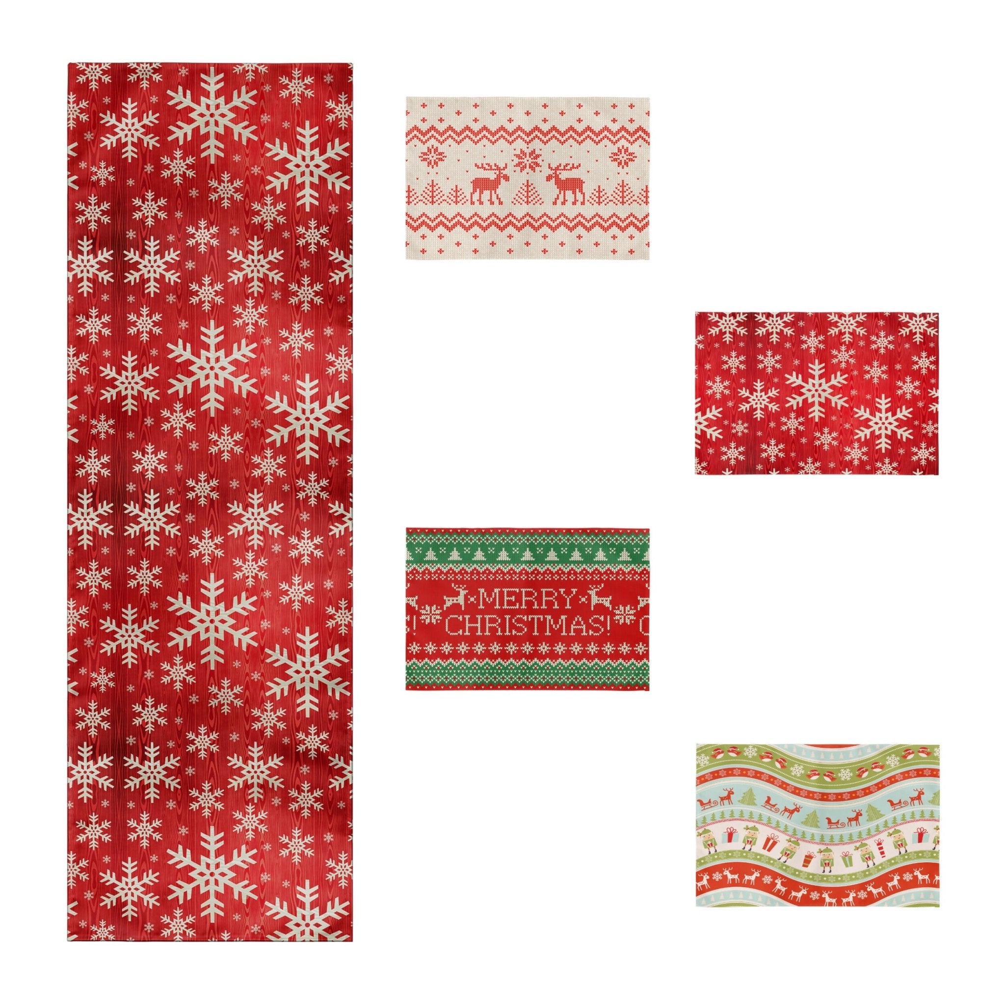 Christmas Table Runner and Placemat Set – Holiday Dining Decor with Placemats, Red and Green Christmas Table Decoration, 5-Piece Set – Perfect for Holiday Dinners & Parties - Wear Sierra