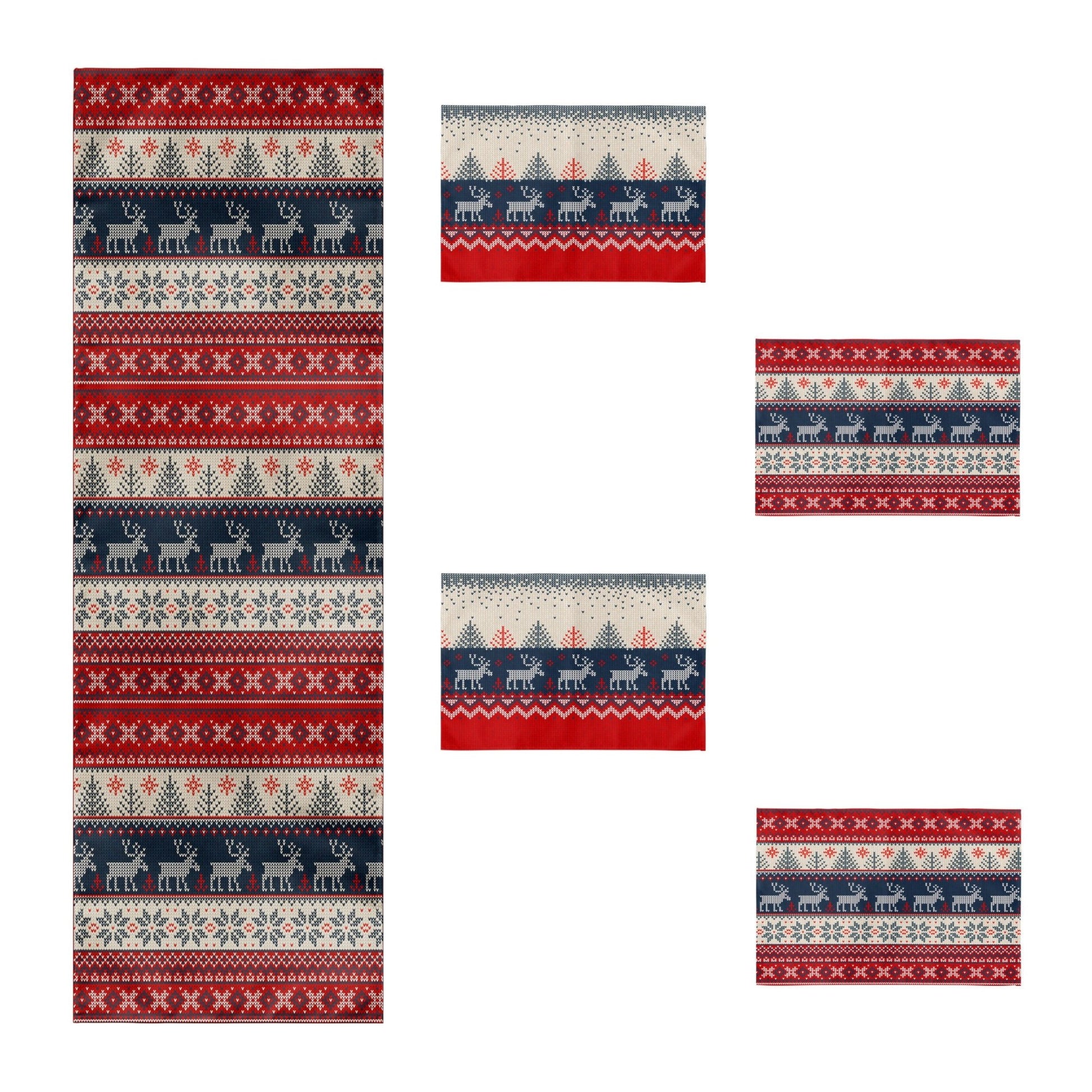 Christmas Table Runner and Placemat Set – Holiday Dining Decor with Placemats, Red and Green Christmas Table Decoration, 5-Piece Set – Perfect for Holiday Dinners & Parties - Wear Sierra