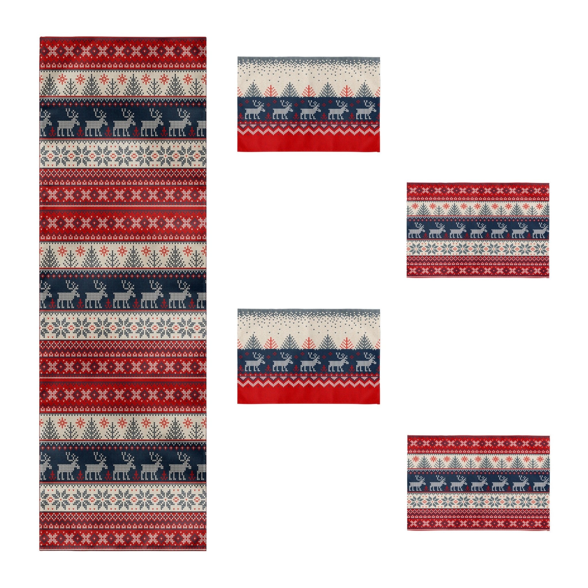 Christmas Table Runner and Placemat Set – Holiday Dining Decor with Placemats, Red and Green Christmas Table Decoration, 5-Piece Set – Perfect for Holiday Dinners & Parties - Wear Sierra