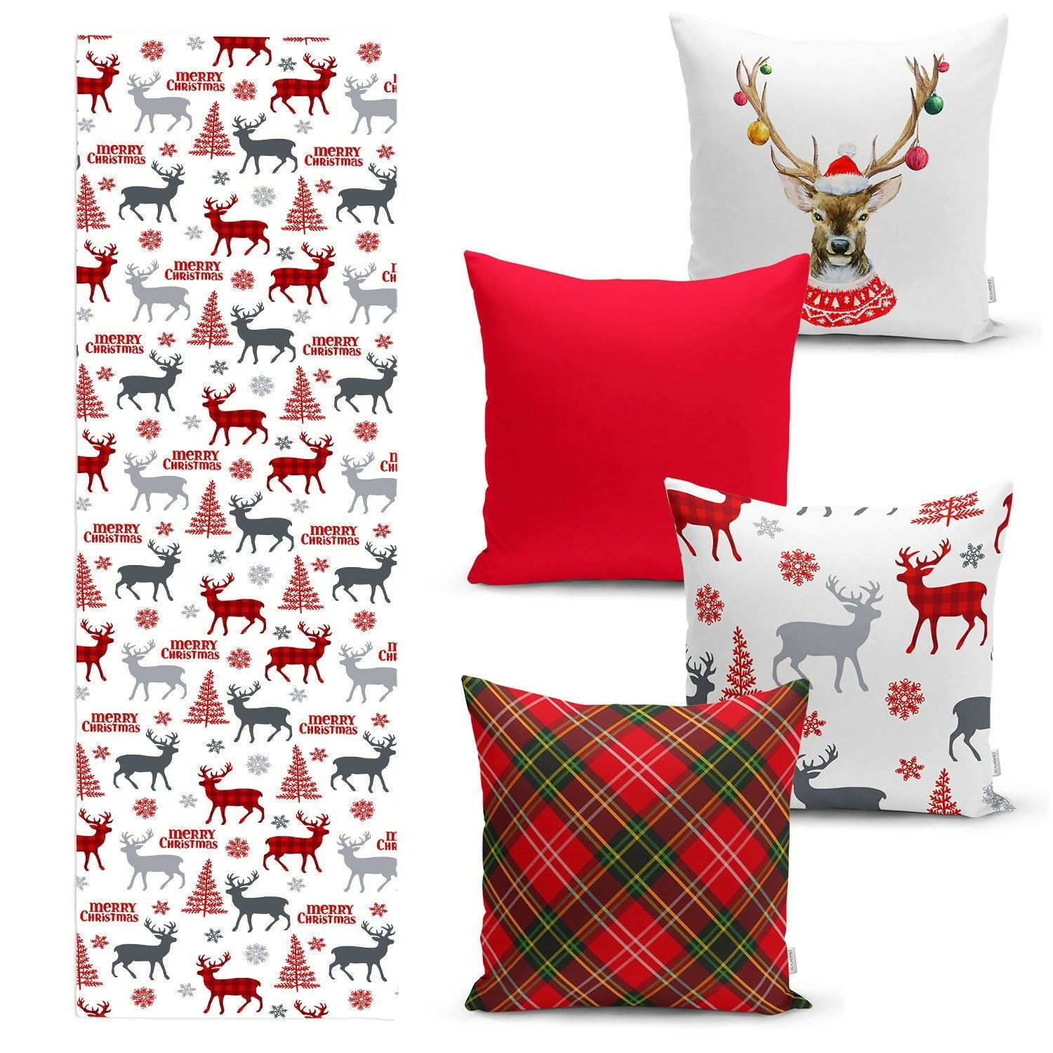 Christmas Table Runner and Throw Pillow Covers – Decorative 5-Piece Set for Holiday Dining or Living Room - Wear Sierra