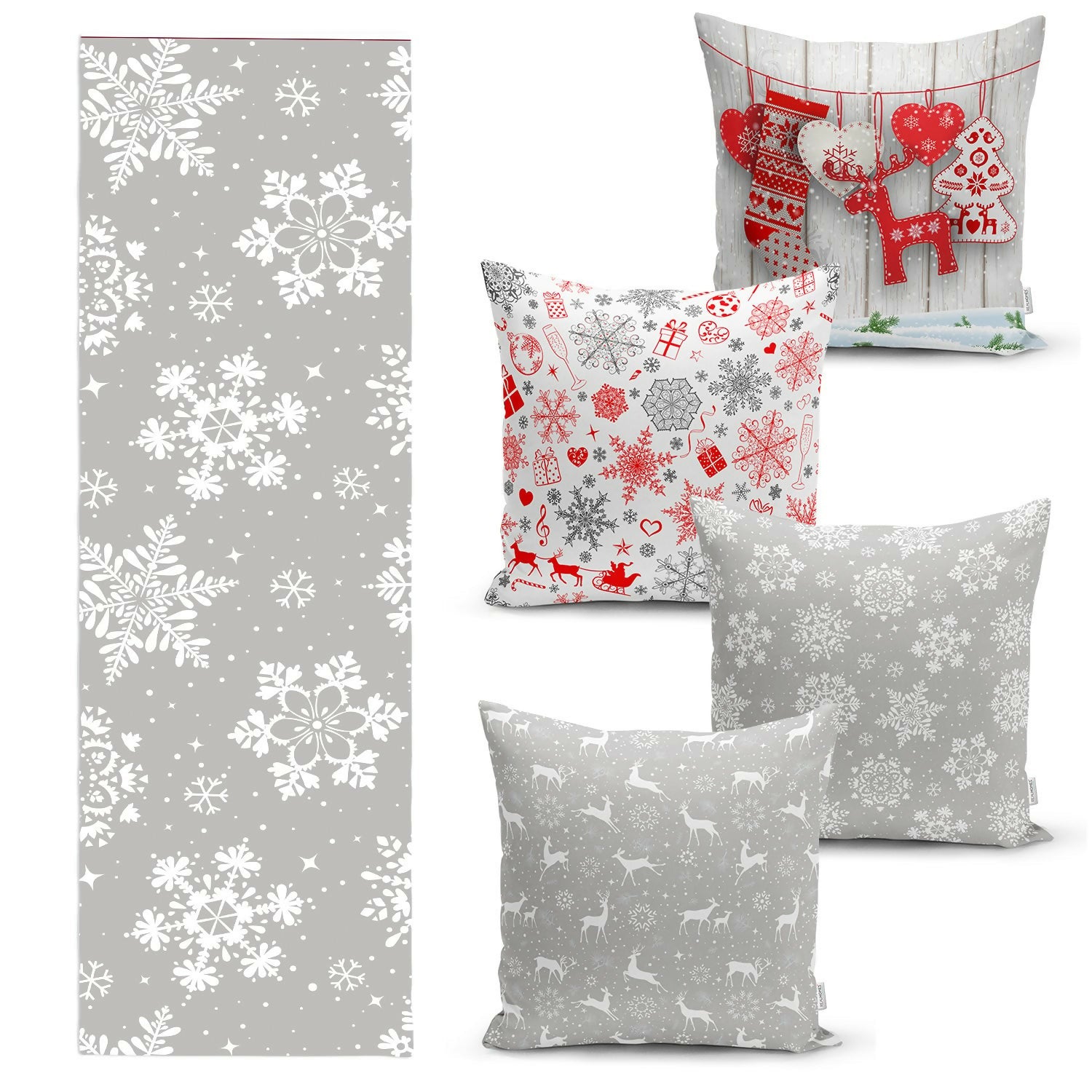 Christmas Table Runner and Throw Pillow Covers – Decorative 5-Piece Set for Holiday Dining or Living Room - Wear Sierra