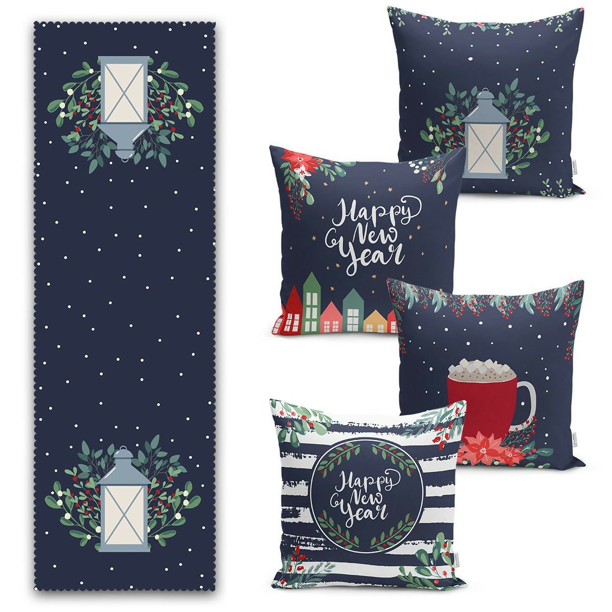 Christmas Table Runner and Throw Pillow Covers – Decorative 5-Piece Set for Holiday Dining or Living Room - Wear Sierra