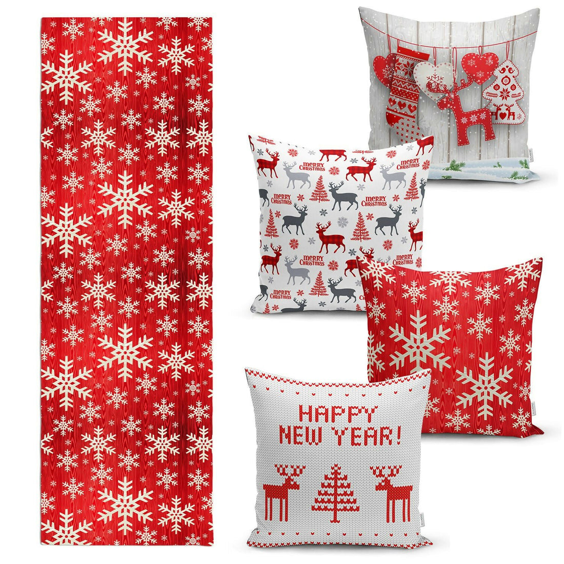 Christmas Table Runner and Throw Pillow Covers – Decorative 5-Piece Set for Holiday Dining or Living Room - Wear Sierra