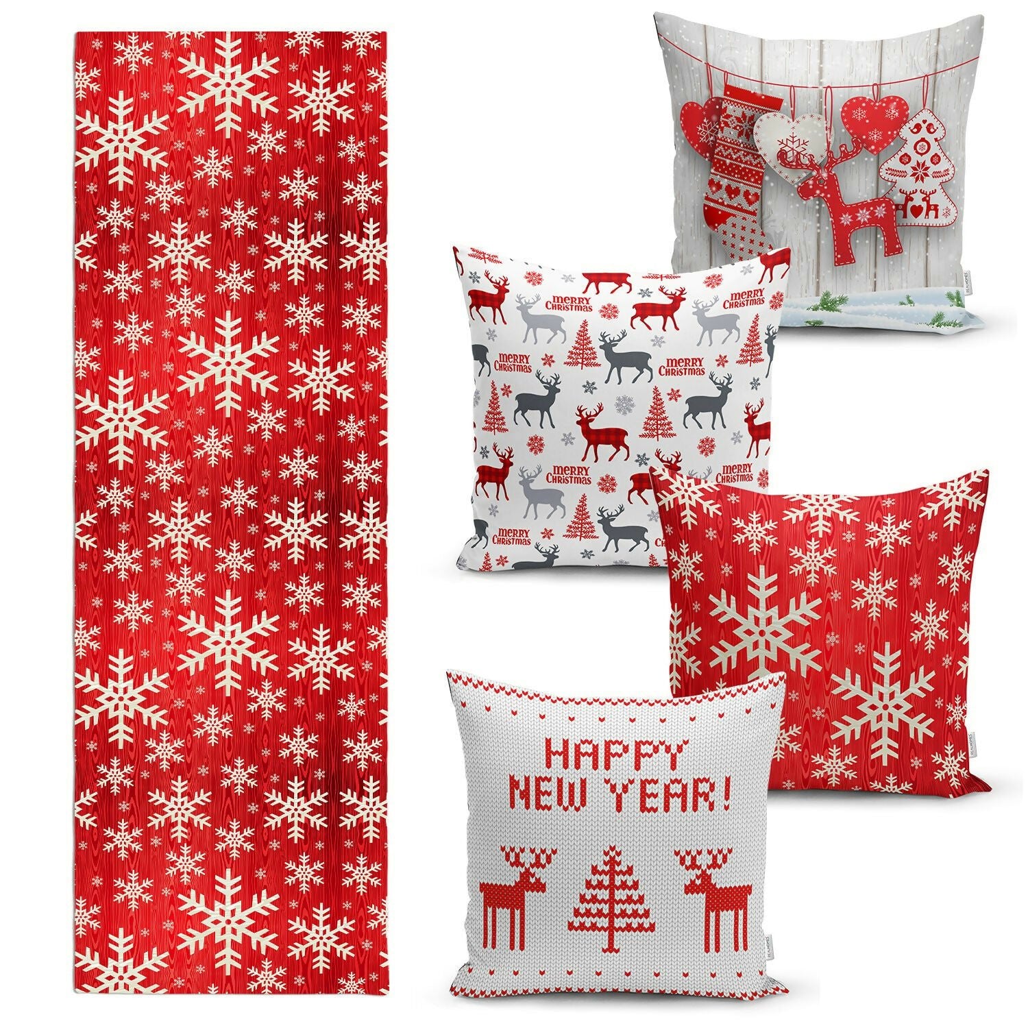 Christmas Table Runner and Throw Pillow Covers – Decorative 5-Piece Set for Holiday Dining or Living Room - Wear Sierra