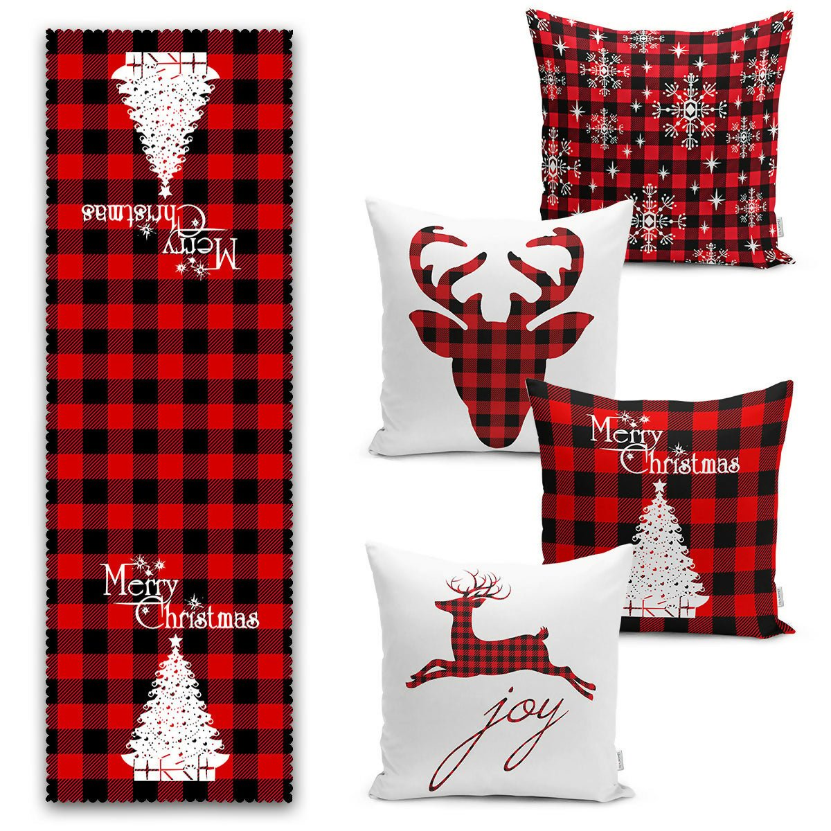 Christmas Table Runner and Throw Pillow Covers – Decorative 5-Piece Set for Holiday Dining or Living Room - Wear Sierra
