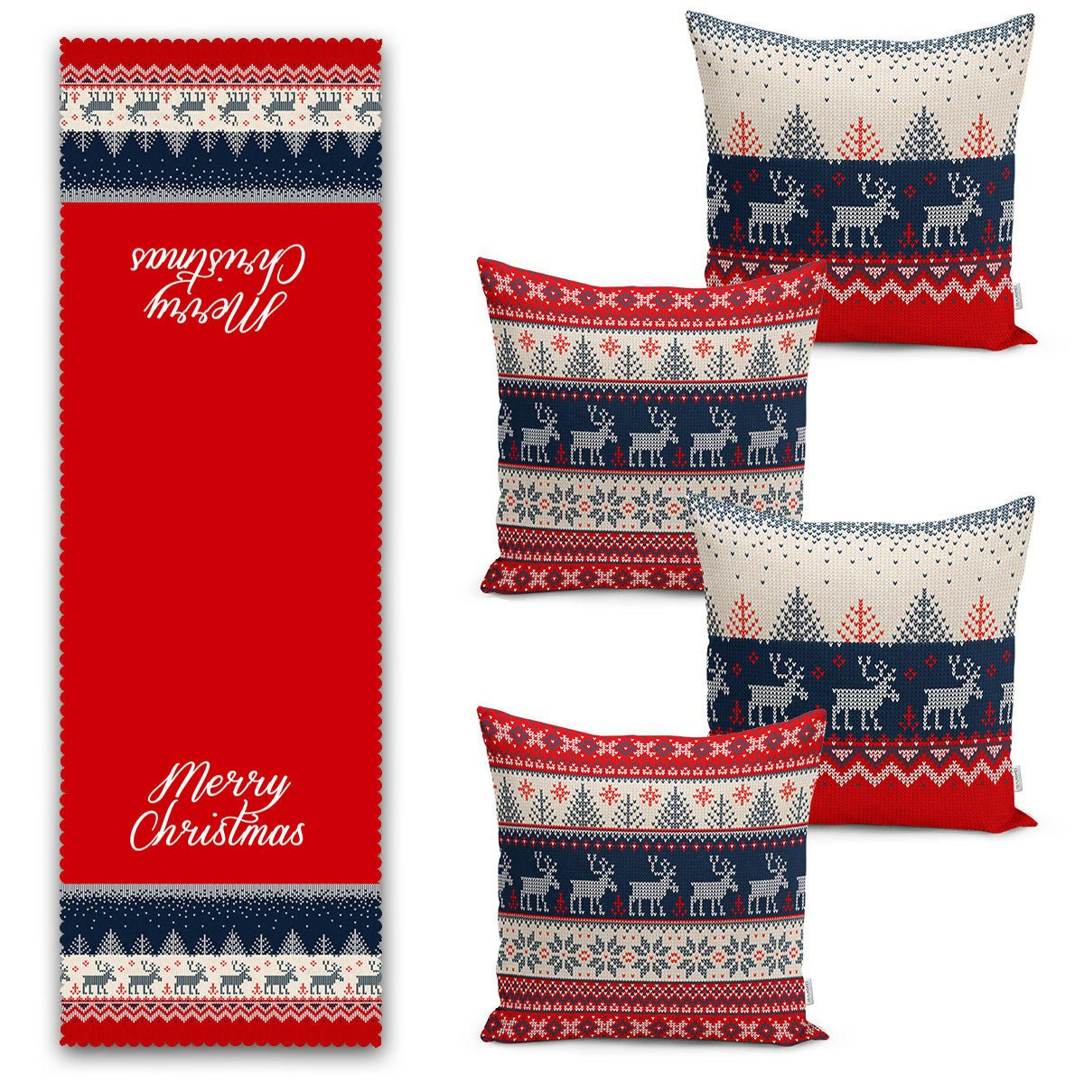 Christmas Table Runner and Throw Pillow Covers – Decorative 5-Piece Set for Holiday Dining or Living Room - Wear Sierra
