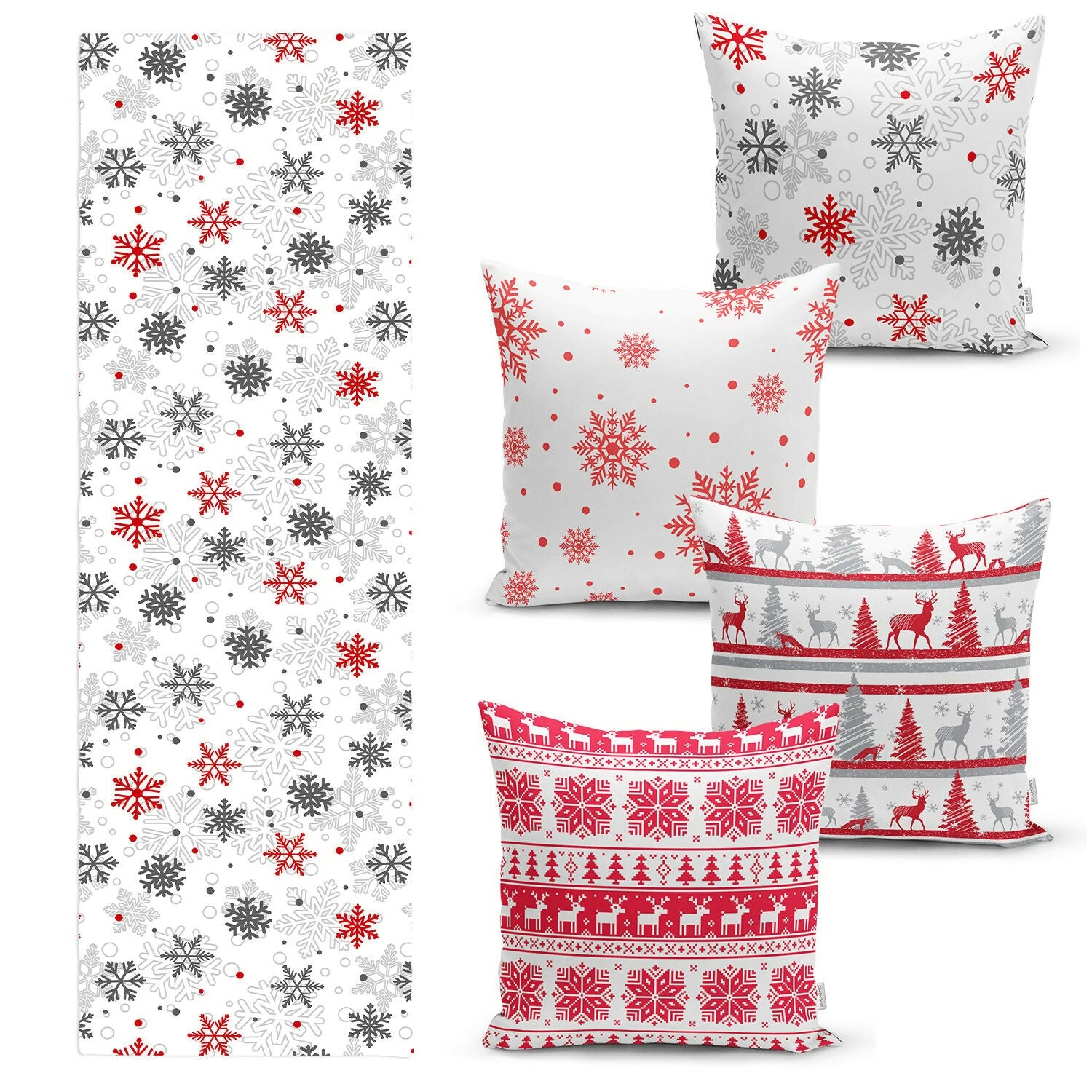 Christmas Table Runner and Throw Pillow Covers – Decorative 5-Piece Set for Holiday Dining or Living Room - Wear Sierra