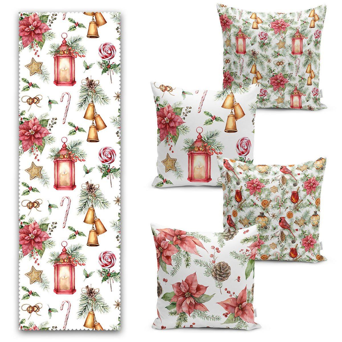 Christmas Table Runner and Throw Pillow Covers – Decorative 5-Piece Set for Holiday Dining or Living Room - Wear Sierra