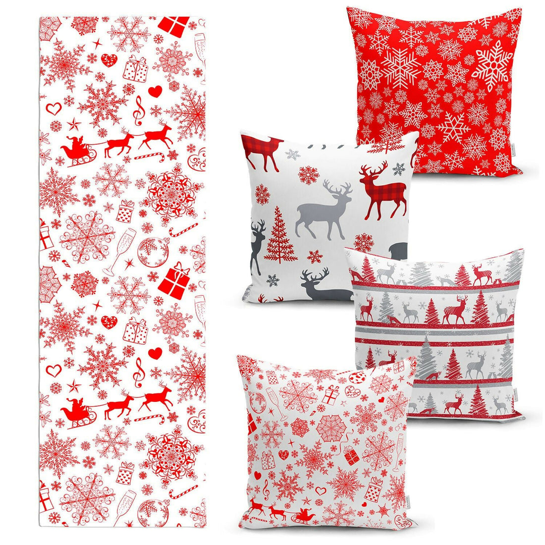 Christmas Table Runner and Throw Pillow Covers – Decorative 5-Piece Set for Holiday Dining or Living Room - Wear Sierra
