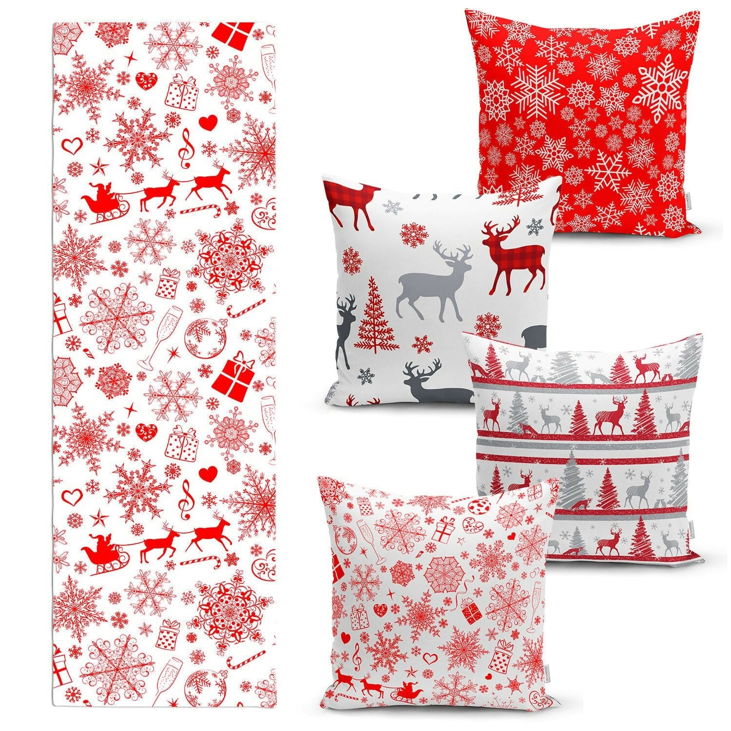 Christmas Table Runner and Throw Pillow Covers – Decorative 5-Piece Set for Holiday Dining or Living Room - Wear Sierra