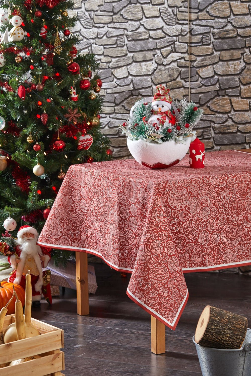 Christmas Tree Ornaments Red Tablecloth - Wear Sierra