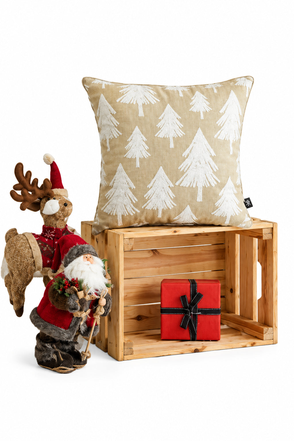 Christmas Tree Pattern Square Pillow Cover, Neutral Holiday Decorating - Wear Sierra